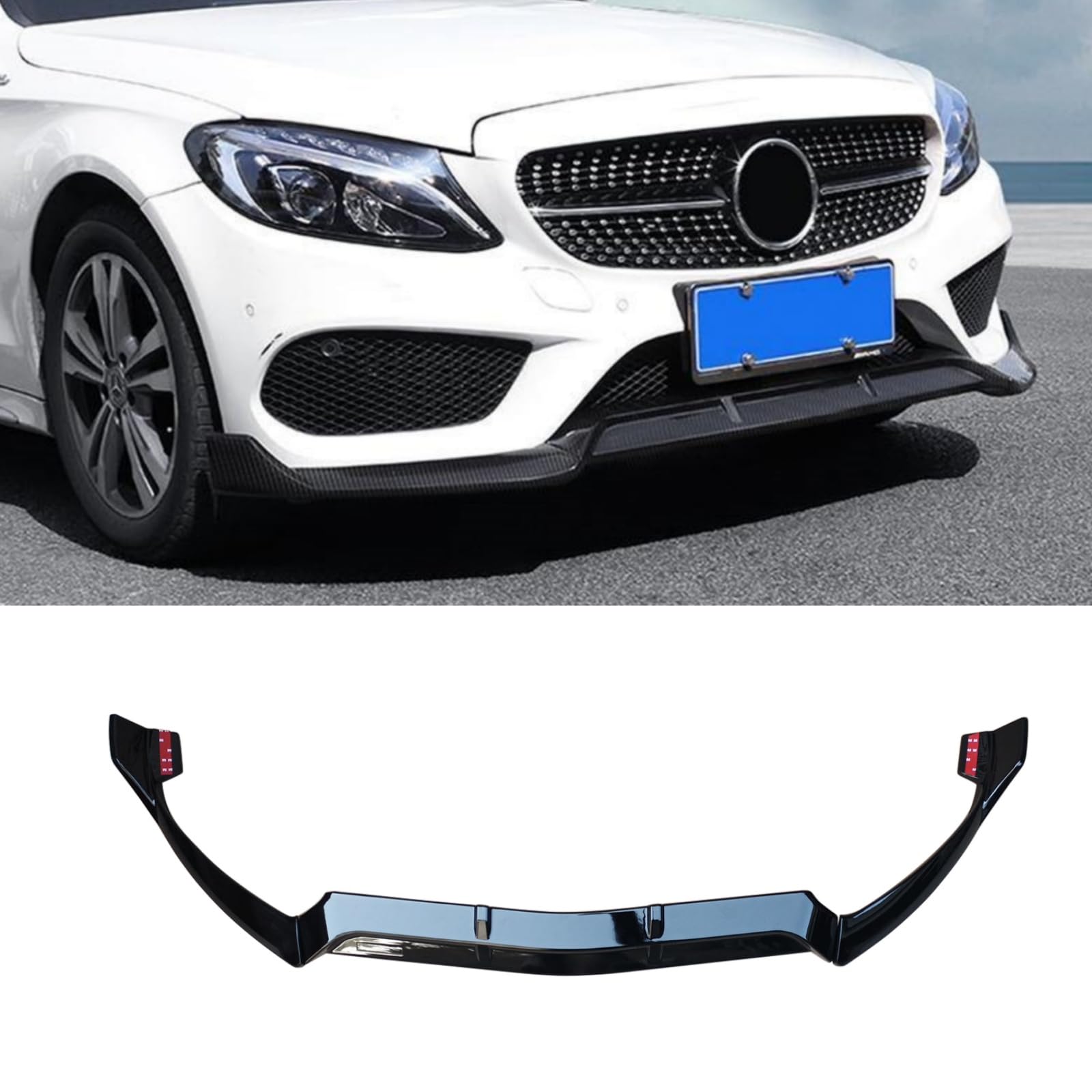 Rakuten - フロントスポイラー ベンツ Cクラス 2015-2018 W205 / AMG C43 適用 BARBUS スタイル フロントバンパー フロントリップ リップスポイラー 3分割 ABS樹脂製 艶あり黒 塗装済み カスタム 外装 カーパーツ