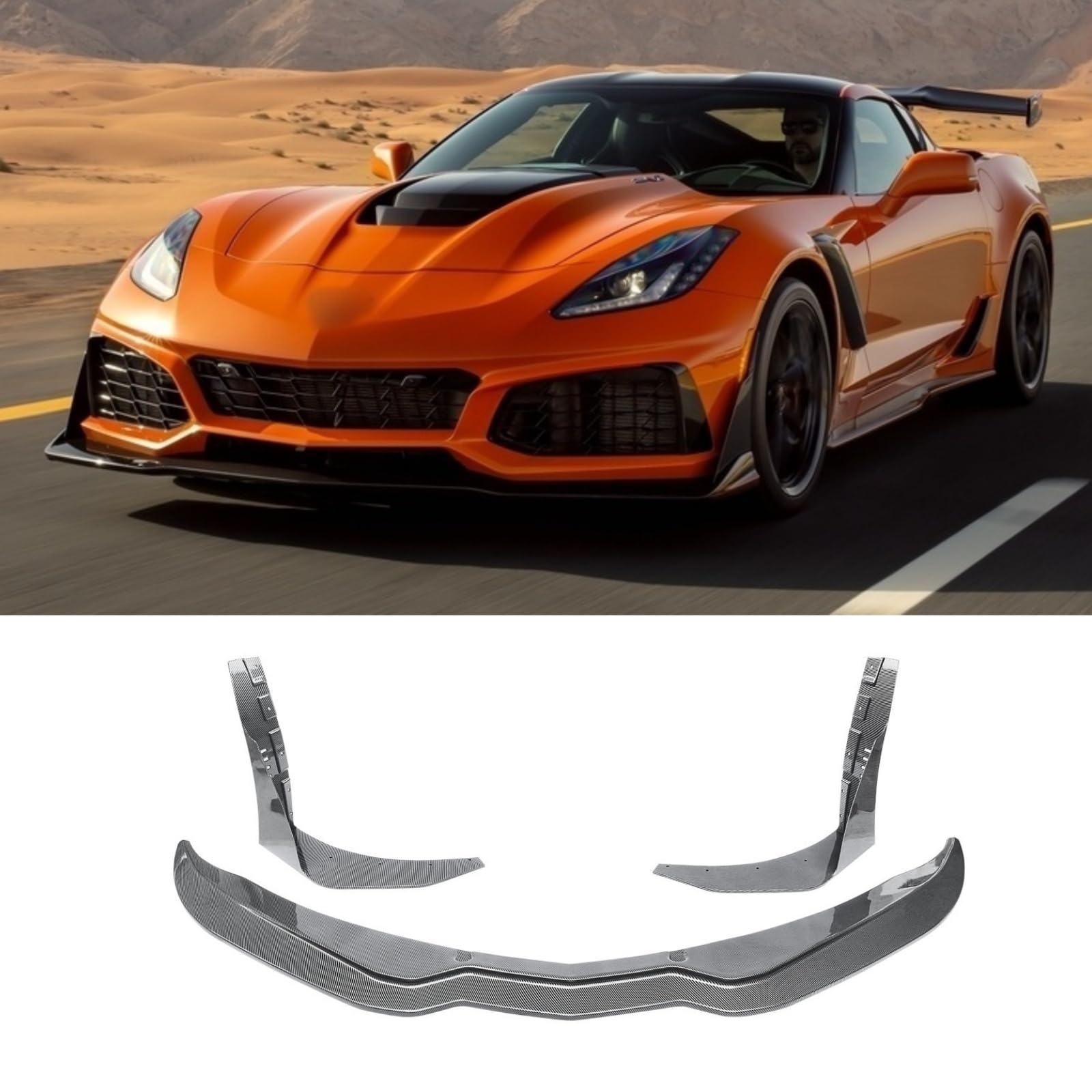 C7 フロントスポイラー 2014-2019 シボレー コルベット C7 フロントリップ スティングレー用 リップスポイラー カーボン調 ABS
