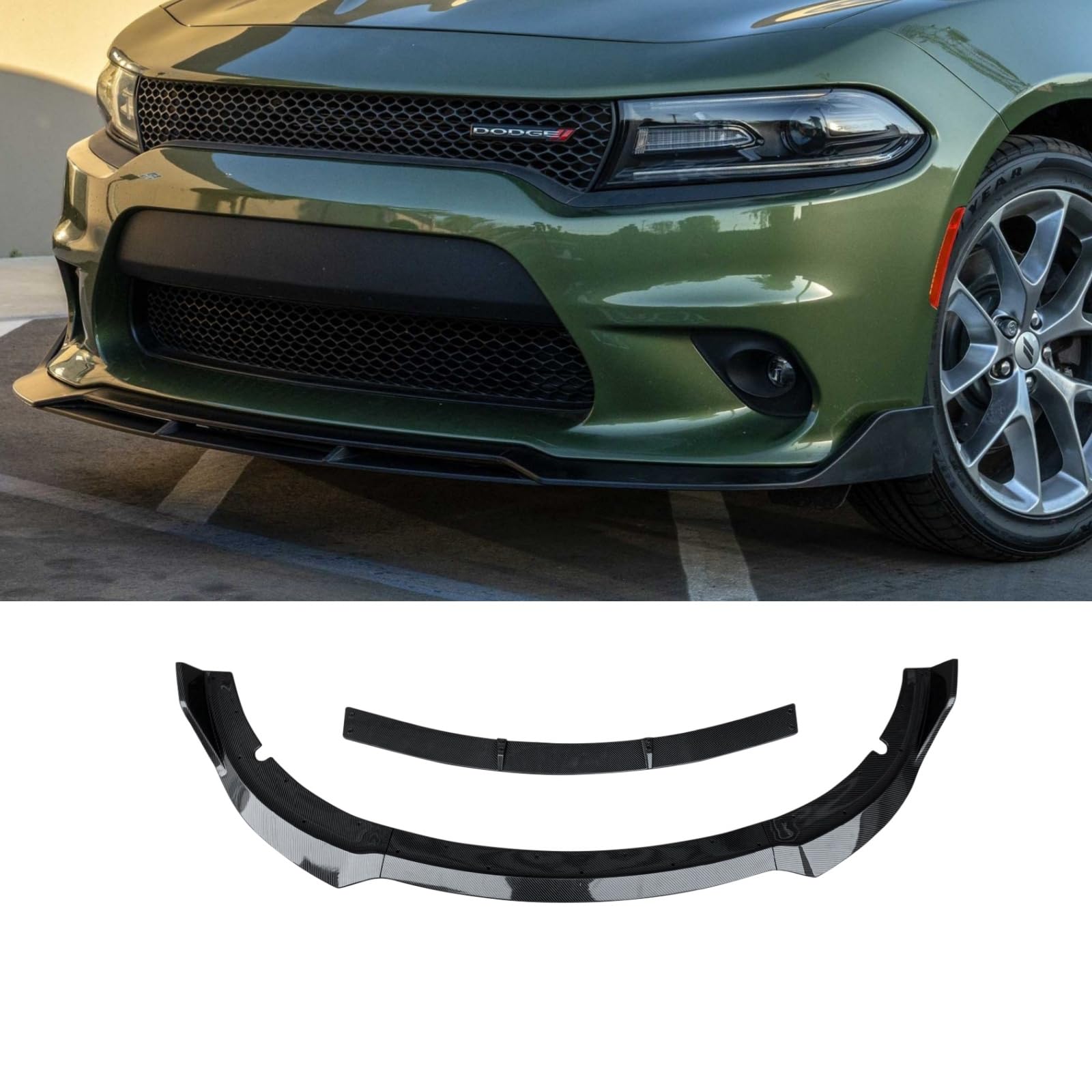Charger フロントスポイラー 2015-2023 ダッジ チャージャー SRT SXT GT R/T セダン 4ドア V2スタイル ABS製 カーボン調 品質 改装専用 フロントリップ