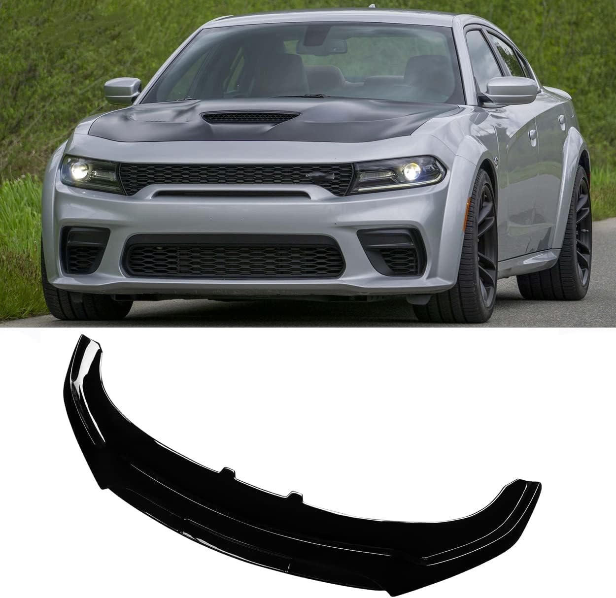 Rakuten - Charger フロントスポイラー 2019-2023 ダッジ チャージャー SRT V1 フロントリップ リップスポイラー ダブルデッキ グロスブラック 塗装済み ABS製 エアロパーツ ガーニッシュ カーアクセサリー
