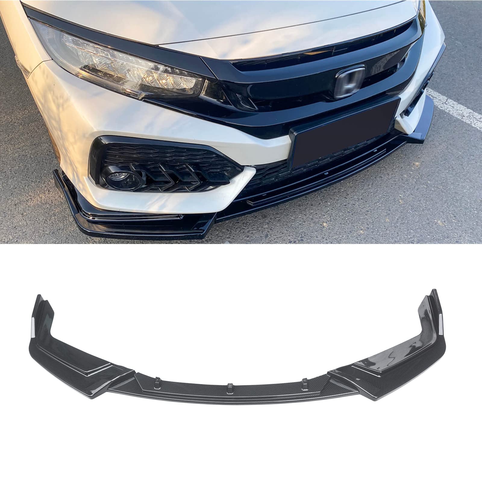 Aero Parts - フロントスポイラー ホンダ シビック 10代目 FK7 ハッチバック 適合（2017年9月〜2020年11月）フロントリップ リップスポイラー ABS製 塗装済み パンチなし エアロパーツ ガーニッシュ カーアクセサリー カーボン調