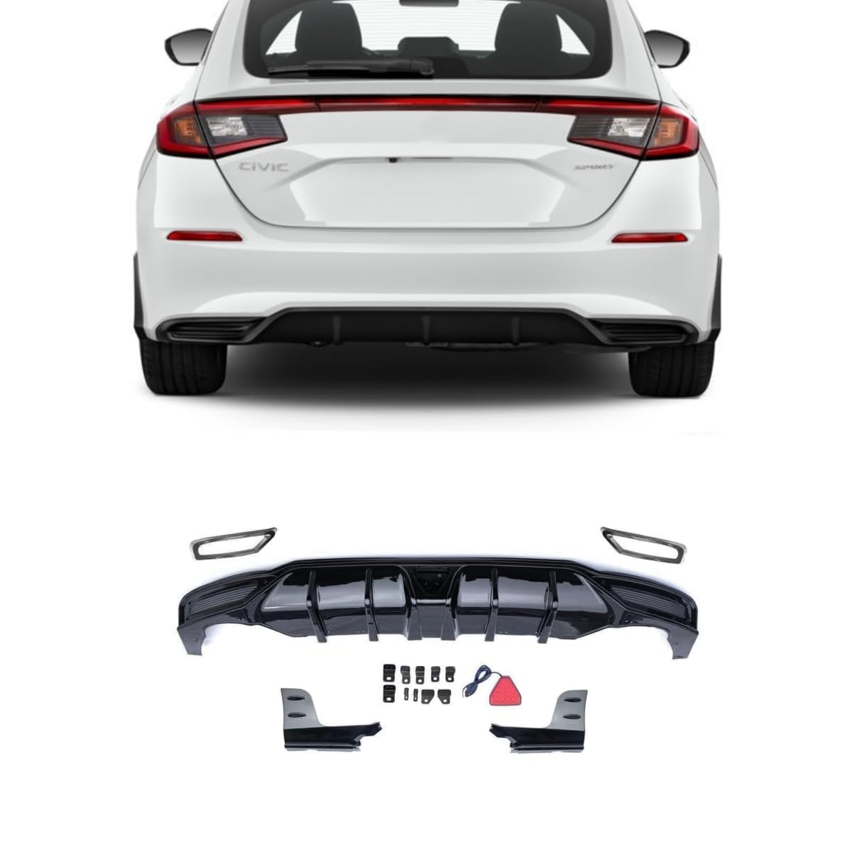 Rakuten - ホンダ シビック ハッチバック リアディフューザー 2022-2025 11th ホンダ リアパンバースポイラー リアパンバーディフューザー ABS 塗装済み グロスブラック カスタム