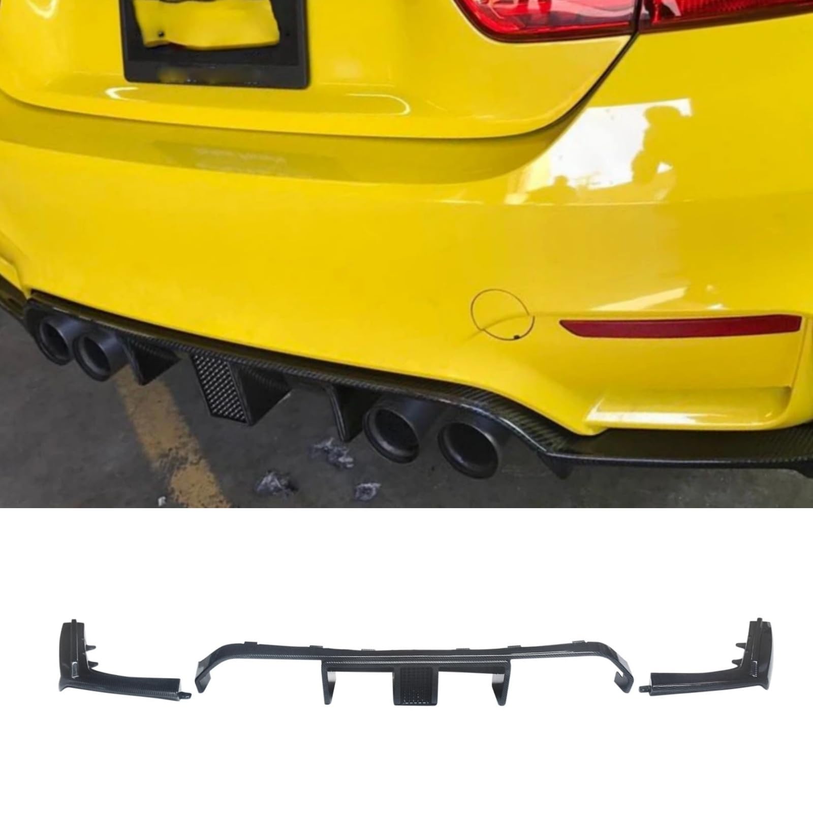 Rakuten - F80 リアディフューザー BMW M3 F80 M4 F82 F83 5代目 2015年〜2020年 車種専用 リアパンバースポイラー リアパンバーディフューザー LEDブレーキランプ有り ABS 塗装済み カーボン調 中間部のみ（角カバーなし）