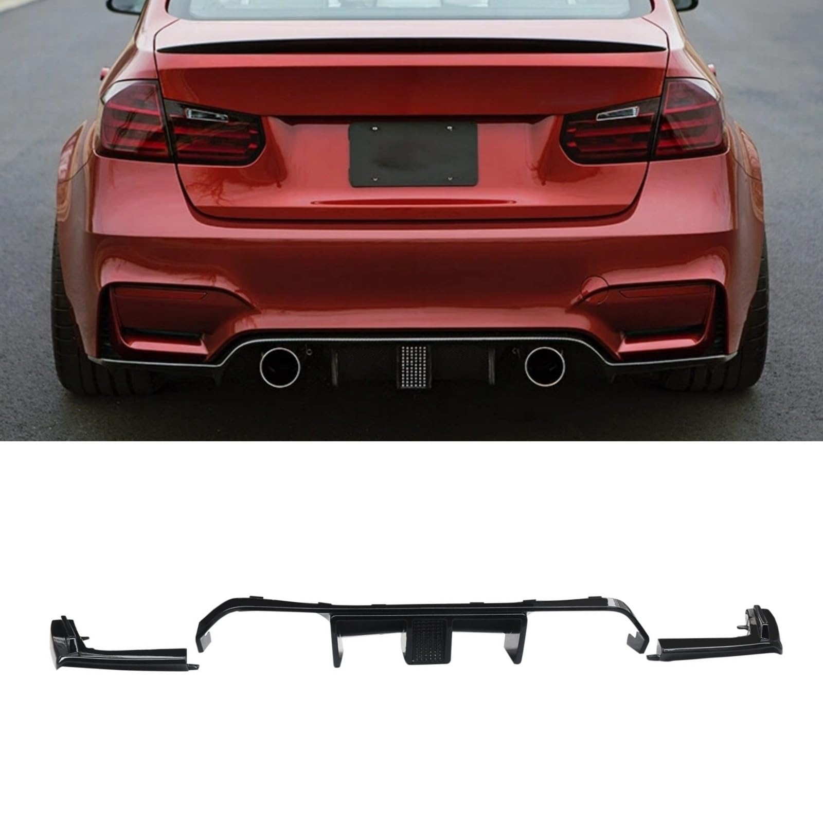 Rakuten - F80 リアディフューザー BMW M3 F80 M4 F82 F83 5代目 2015年〜2020年 車種専用 リアパンバースポイラー リアパンバーディフューザー LEDブレーキランプ有り ABS 塗装済み 艶あり黒 中間部のみ（角カバーなし）