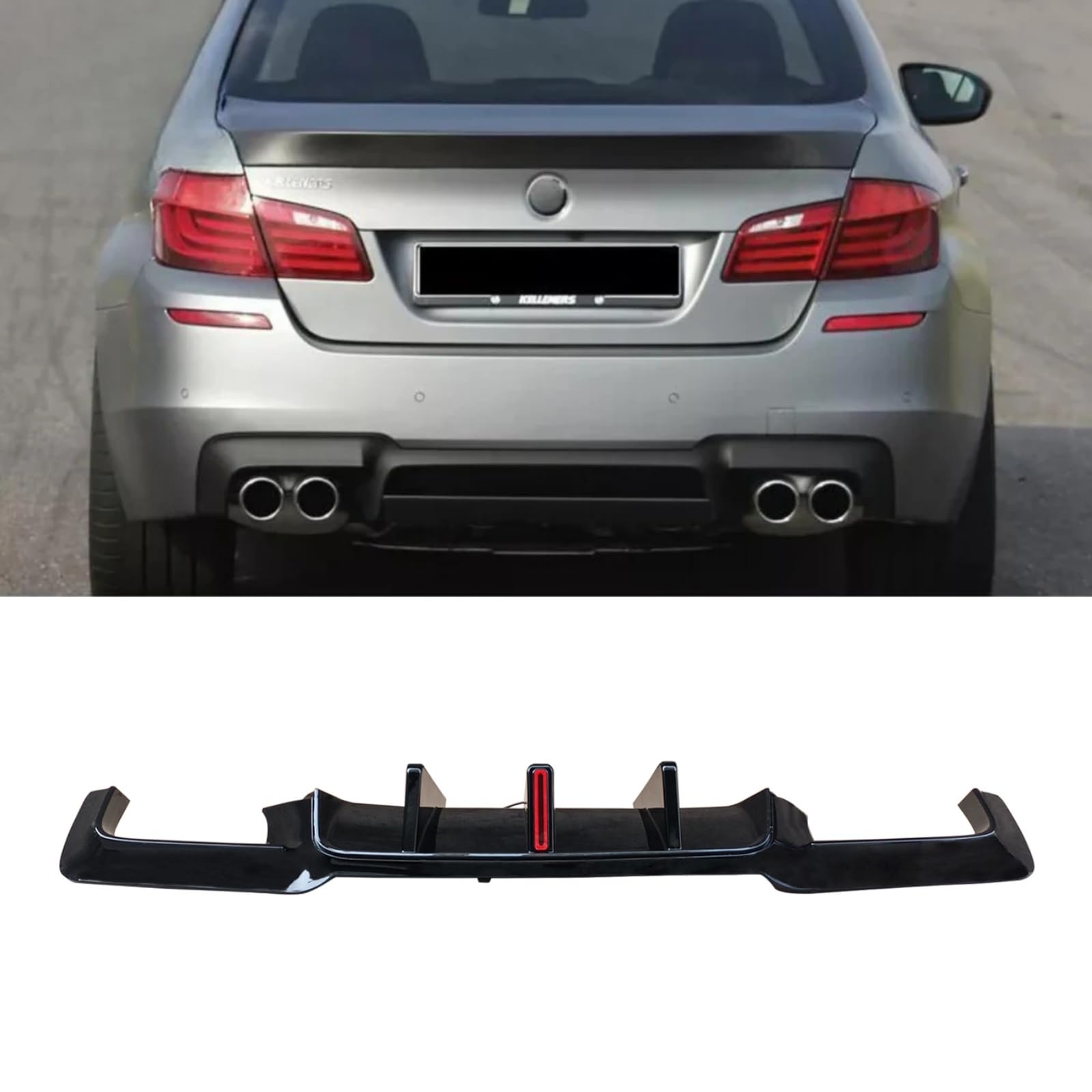 Rakuten - F10 リアディフューザー 2010-2016 BMW F10 M5 528i 530i エアロパーツ リアスポイラー グロスブラック リアバンパースポイラー LEDライト付