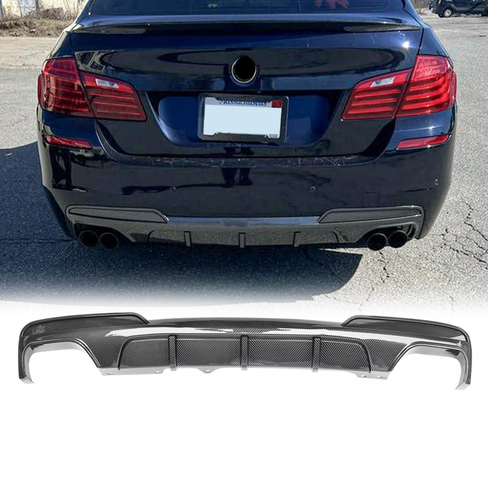F10 リアディフューザー 2011-2016 BMW 5 シリーズ F10 M スポーツ 530i 550i 車種専用 リアパンバースポイラー リアパンバーディフューザー ABS 塗装済み カーボン調 改装 エアロパーツ