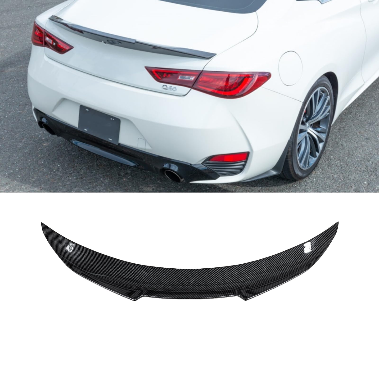【適合車種】2017年 2018年 2019年 2020年 2021年 2022年 2023年 インフィニティ Q60 クーペ (並行輸入車） に対応いたします。【材質】Q60 リアウイングはABS樹脂が採用し、防傷?防晒?防油?防水?かつ拭き取り便利で、触り心地もグッドです。色落ちしなく、Q60 リア部分を染めません。全面保護、耐久性、耐熱機能、無臭無毒、防汚性、耐擦傷性、耐水機能があります。【高級感がアップ】1.運転中に空気中の抵抗をある程度から低減する、安定性をUPする同時に安全性も向上させます。2.ガーニッシュ：リアウイング部周りの高級感的な雰囲気が増し、ハイクオリティ、加飾になり見栄えが向上、ご愛車に個性をアップする人に超オススメ。【取り付け】【取り付け】穴を開ける必要がなく、両面テープがついているので貼るだけで簡単取付でした。自分で取り付けことは苦手の方は専門店で改装することをお勧め致します。【安心サービス】平日のご注文は2-3日以内にご出荷できます。問題とかがありましたら、お気軽に先にメールを送って、ご連絡ください。日本時間 10:00-13:00 14:00-18:30 にメールでお問い合わ注文前に問い合わせで確認してください。ご愛車の車種、年式、写真（てきるだけ多角度）をメールへ送信してください。（日本語、英語対応可能）24時間内、返事致します。ご不明な場合は、なんでも、いつでも、お気軽くお問い合わせください． 商品パラメータ 名前：リアスポイラー材質：ABS製 パッケージ： リアスポイラー＋両面テープおすすめこと：ネジで取り付けます。自分で取り付けことは苦手の方は専門店で改装することをお勧め致します。