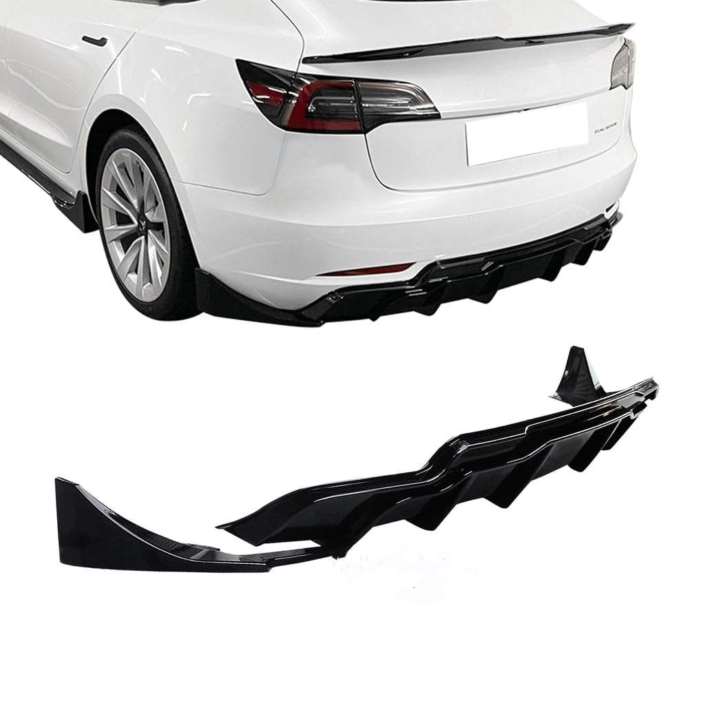 Rakuten - テスラ モデル3 リアディフューザー 2017年-2023年 テスラ モデル3 Model 3 適合 車種専用 リアパンバースポイラー リアパンバーディフューザー ABS 塗装済み 艶あり黒