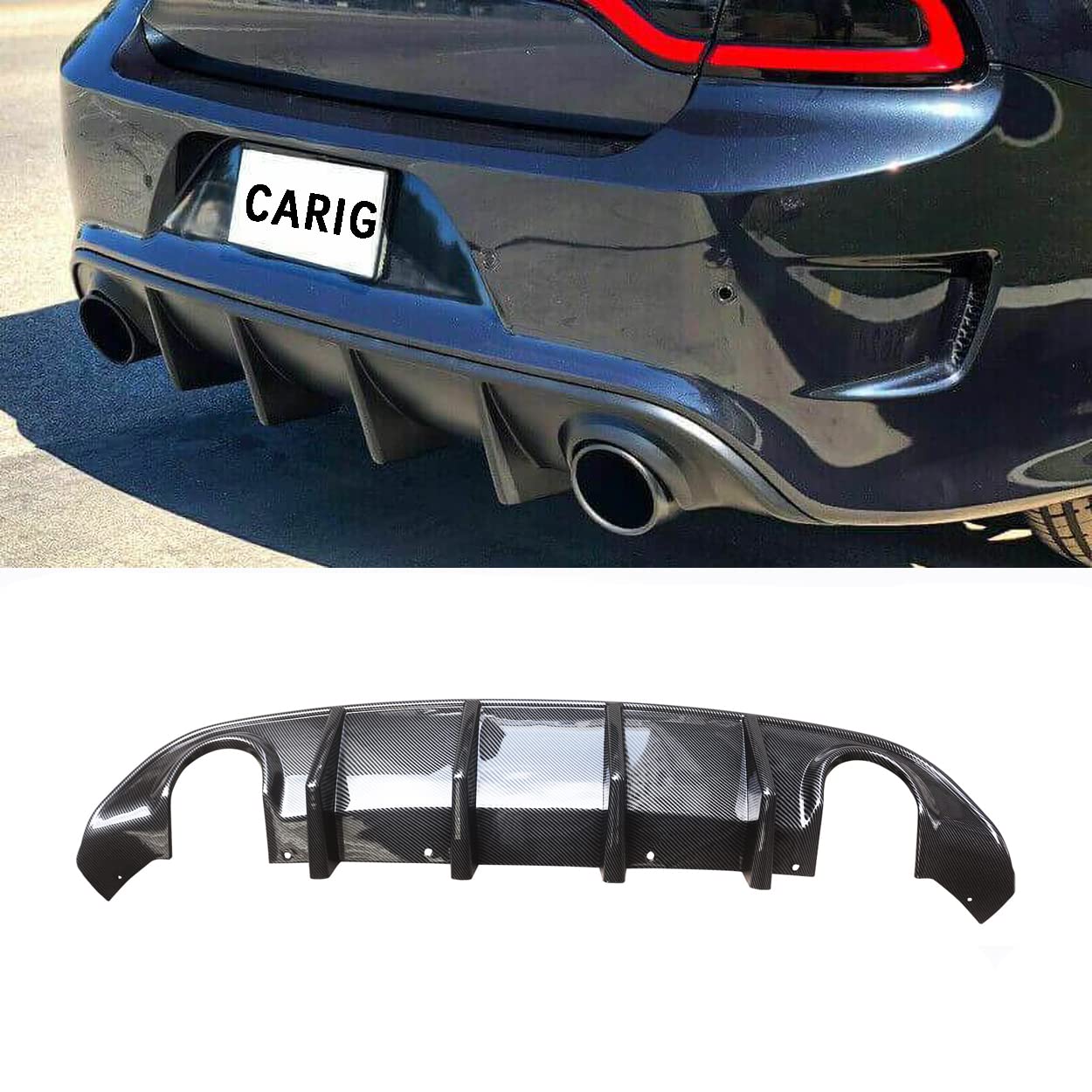 【適合車種】Charger SRT セダン スキャットパック ヘルキャット SRT R/T GT 2015年〜2023年 に対応いたします。【材質とカラー】こちらのリアディフューザーは高品質なABSで作られます。耐久性、耐寒性や耐食性に優れてます、かすり傷に強くてバンパーガードの役にも立てます。カラーは低調なカーボン調スタイルです。【機能性】リアディフューザーの機能は二つあります。1.エアロガード：高速走行中で下部の気流を速やかに排出して、ダウンフォースを増加し、車体を安定させます。2.ガーニッシュ：スポーツ感溢れるデザインのあるディフューザー、ご愛車に欠かせないのインテリアパーツです。【取り付け】ネジでお取り付けます。自分で取り付けことは苦手の方は専門店で改装することをお勧め致します。【ご注意】平日のご注文は2-3日以内にご出荷できます。商品について何かご質問があったら、こちらはいつでもご対応できます。注文前に問い合わせで確認してください。ご愛車の車種、年式、写真（てきるだけ多角度）をメールへ送信してください。（日本語、英語対応可能）24時間内、返事致します。ご不明な場合は、なんでも、いつでも、お気軽くお問い合わせください。 商品パラメータ 名前：リアディフューザー材質：ABS製 色：カーボン調パッケージ：1pcsリアディフューザー＋ネジおすすめこと：ネジでお取り付けます。自分で取り付けことは苦手の方は専門店で改装することをお勧め致します。