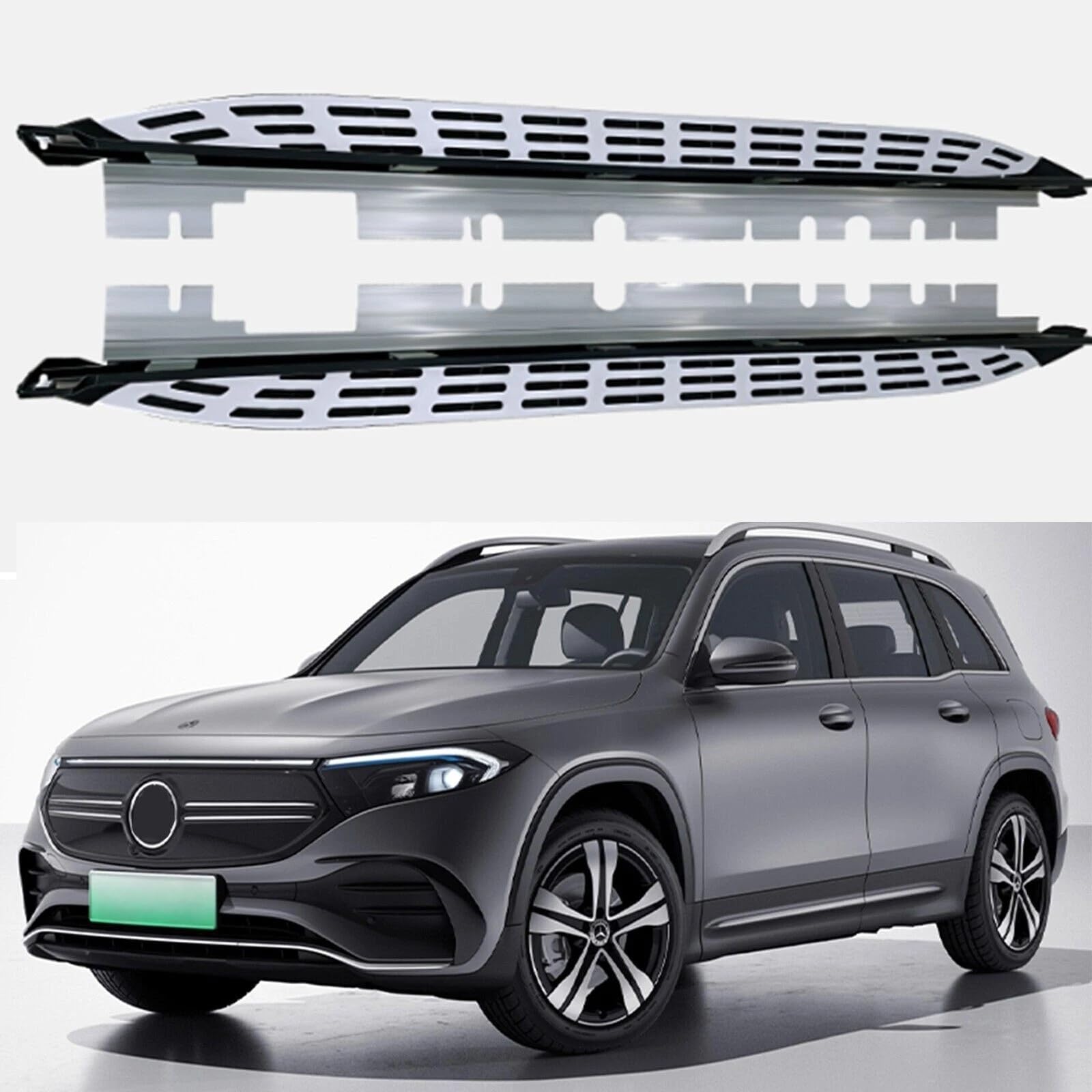 Rakuten - サイドステップランニングボード ナーフバー サイドペダルプロテクター 2個 メルセデス EQB SUV X243 2022-2026用 ブラック シルバーステップバー付き
