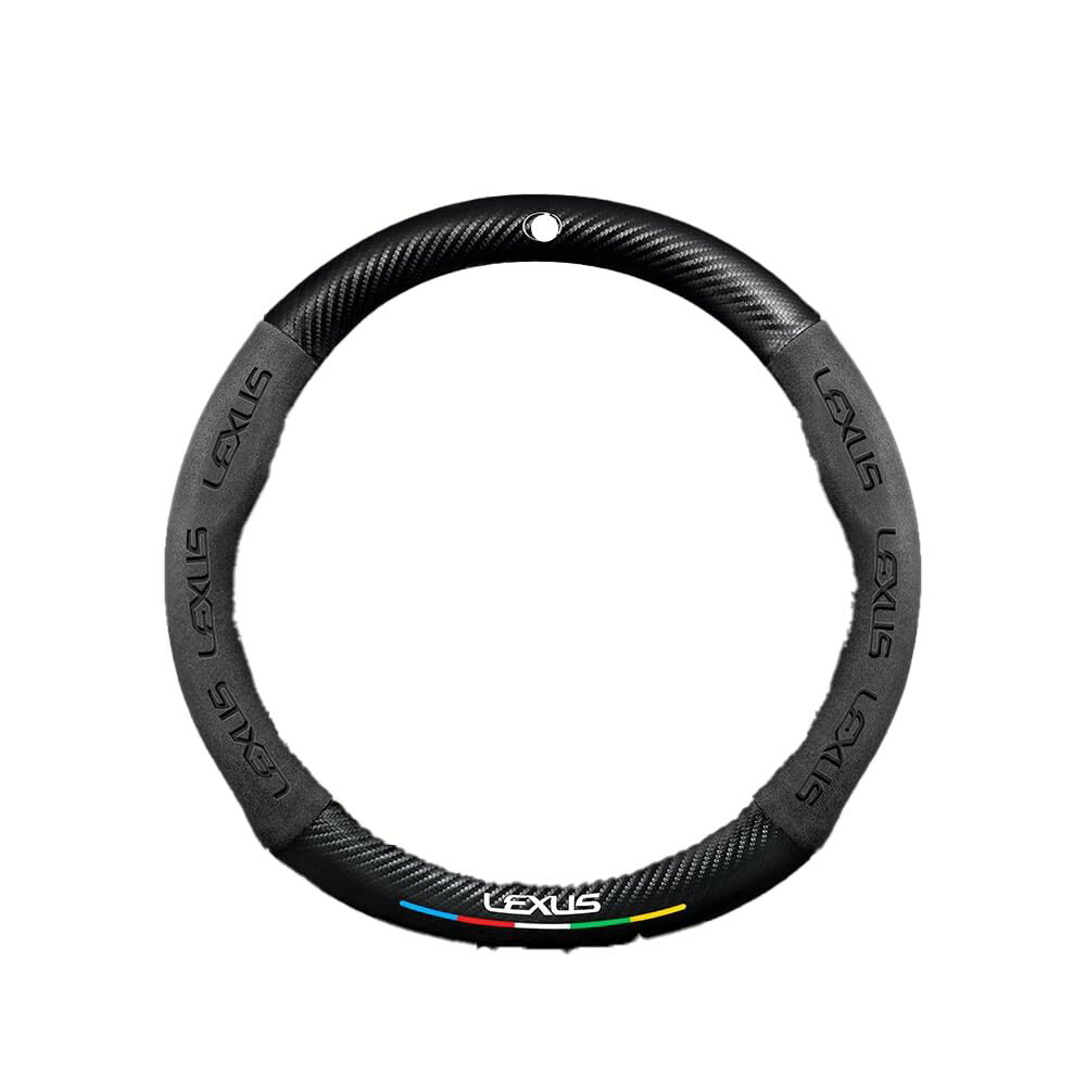 カーステアリングホイールカバー適合レクサス IS350/IS500 1枚入り スエード素材の快適な肌触り 専用カーロゴ保護ケース 吸汗速乾 通気性 滑り止め 車内インテリア Black-38cm [並行輸入品]