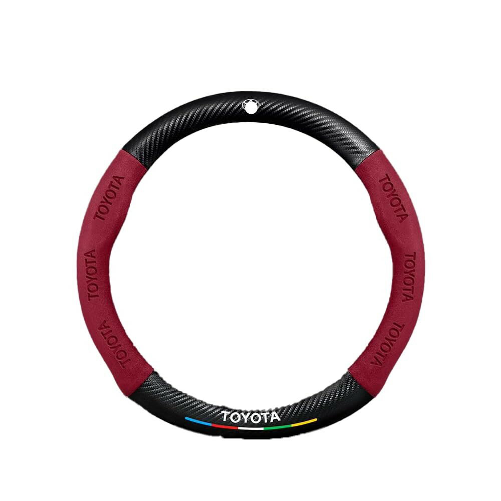 カーステアリングホイールカバー適合トヨタ C-HR/コペン/4Runner 1枚入り スエード素材の快適な肌触り 専用カーロゴ保護ケース 吸汗速乾 通気性 滑り止め 車内インテリア Red-38cm [並行輸入品]