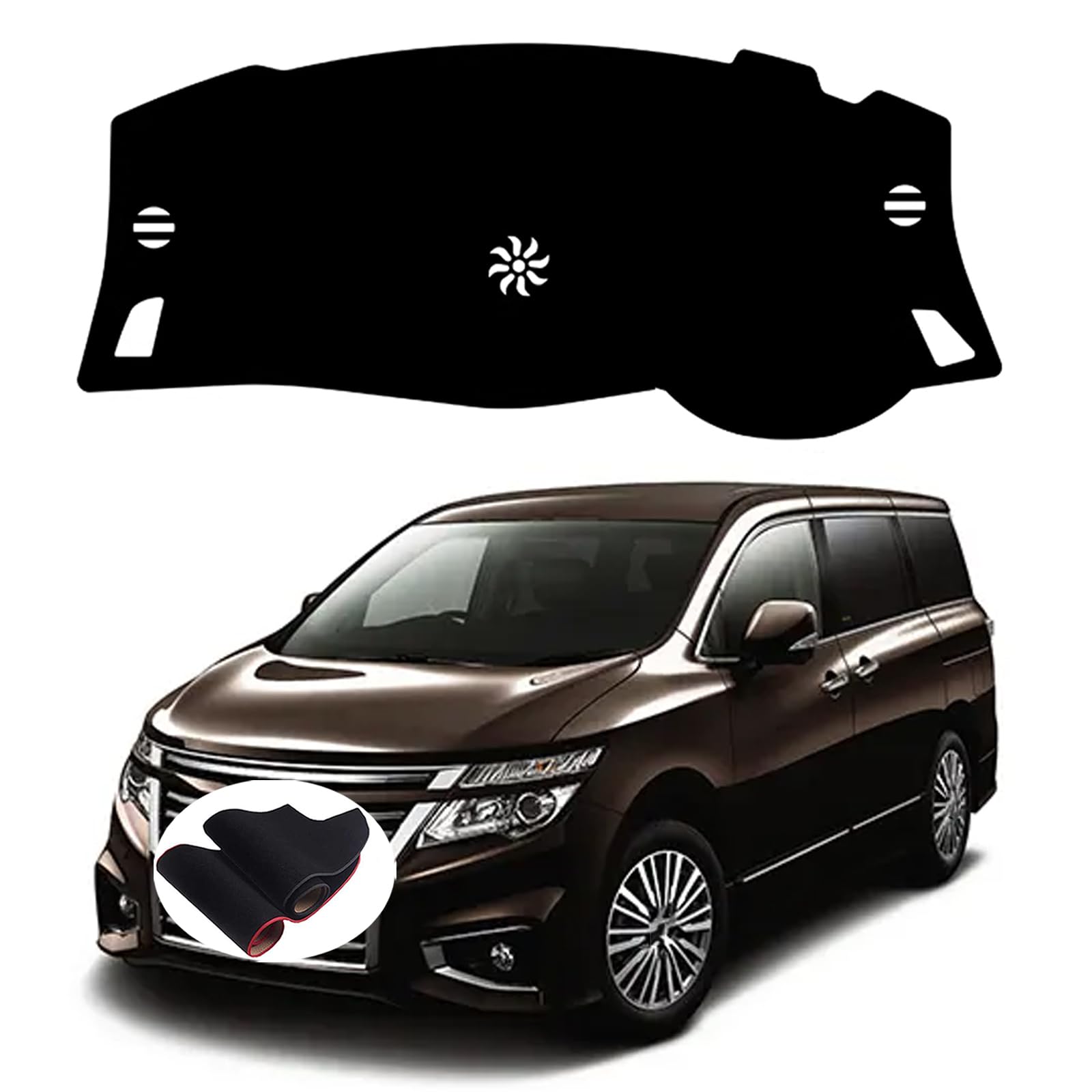 【該当する車両】に適合エルグランド ELGRAND E52 ダッシュボードマット。これはモデル固有のデザインであるため、詳細に焦点を当てたモデル固有のデザインでのみ達成できる優れたフィット感を備えています（注：右ハンドルのみ）。【高品質スエード生地】車内 ダッシュボードマットは高品質ポリエステル素材で作られています。高品質な低屈折仕様のポリエステル、ダブルステッチで縫製しますので、美しく見せるのみならず、強度も向上します。優れた耐熱性と耐久性をもっており、厳し環境の中でも安心して使用していただけます。車種専用設計なので、違和感なくぴったりフィット、ダッシュボードカバーを装着することで紫外線からダッシュボードを守り、ホコリや汚れ、傷が付くことも防ぎます。【完全な保護機能】車用ダッシュボードマット、細部までこだわった繊細な仕上がりで高級感のある、また耐久性にも優れ、ダッシュボードを亀裂、変色、眩しさから守りましょう。フロントガラスの反射や光の反射を抑え、運転を楽にします。 ぴったりとフィットし、ダッシュボードを紫外線から保護し、ひび割れ、硬化、変色、退色を防ぎます。【滑り止め裏地】ダッシュボードマットの背面にはシリカゲル滑り止め粒子を採用しています。これを使うと、テープなど一切不要で、置くだけでしっかり吸着し、超簡単取付することができます。テープなどのような接着剤の残りの心配はありません、ダッシュボードの綺麗さを保つことができます。【傷つき?汚れ?劣化の防止と隠し】ダッシュボードマット ダッシュボードに爪などで傷をつけたり、汚れたり、直射日光による劣化やひび割れなどがよくあります。ダッシュボードマットを装着することで、直射日光によるダッシュボードの痛みや劣化を防ぎ、また傷や汚れ防止にもオススメです。