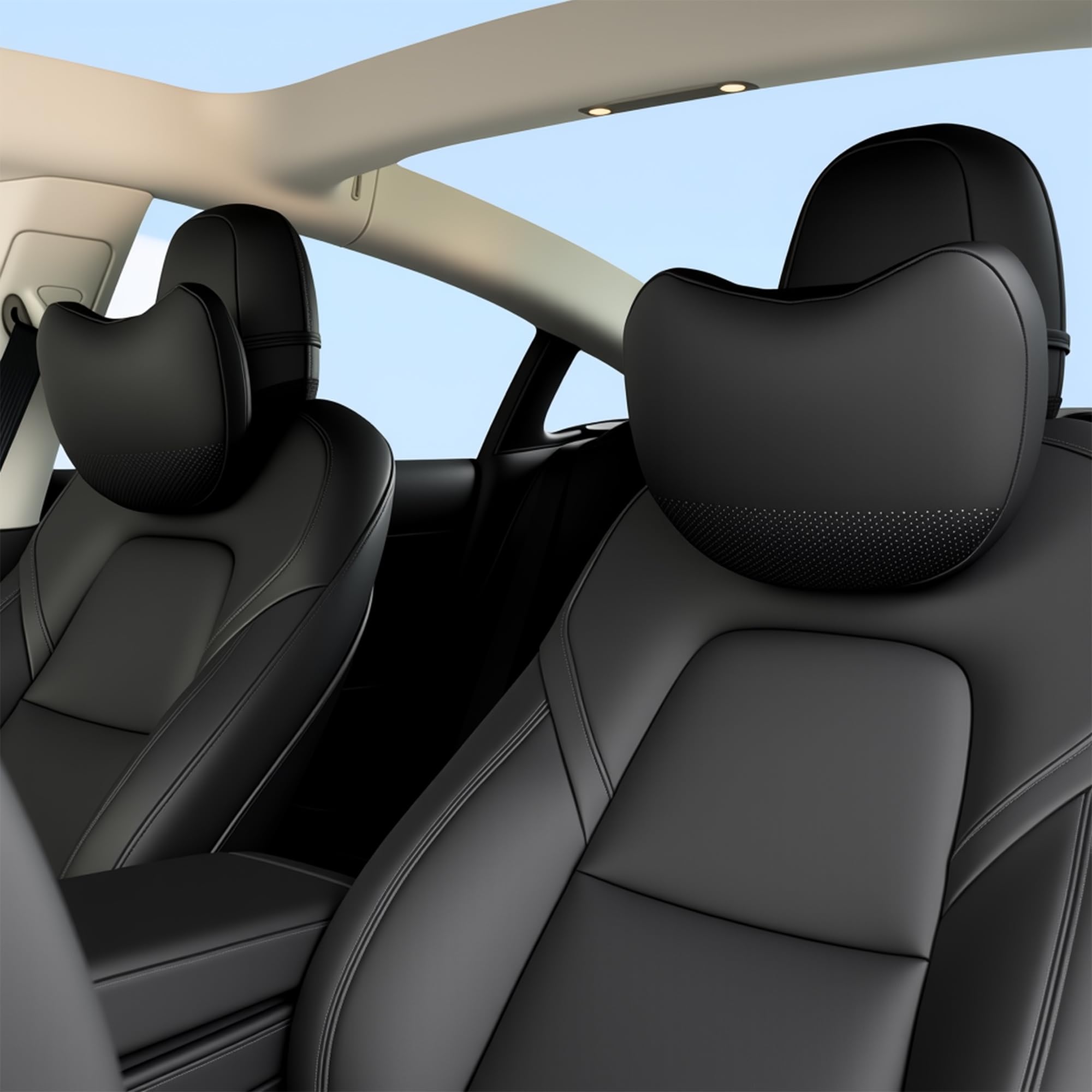 Rakuten - 車用ヘッドレスト枕 純正ナッパレザー 柔らかさ カーネックピロー アクセサリー用 シートヘッドレスト枕 ドライブや旅行用 2パック ブラック