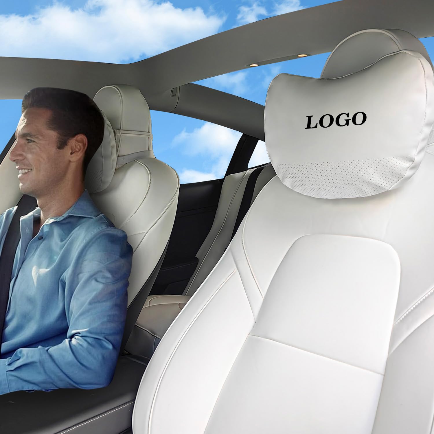 車用ヘッドレストネックピロー Tesla Model Y Model S Model X Model 3 Highlandアクセサリー ホワイト..