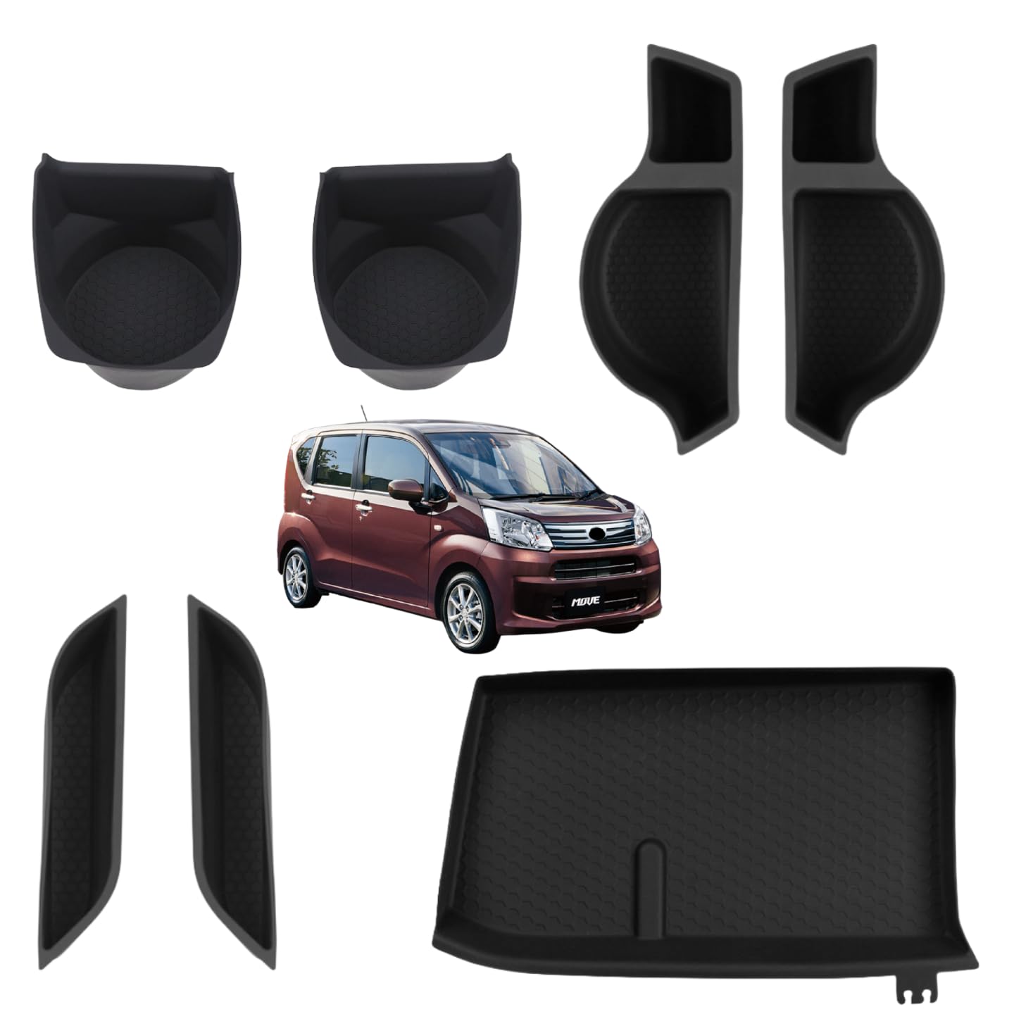 ムーヴ に対応 LA850S LA860S G RS 2025年6月〜For MOVE 対応品 保護 上質 キズ防止 カスタム 装飾 パーツ シリコン製 7P ダイハツ専用設計パーツ 取り付け簡単 内装ドレスアップ 収納ボックストレイ 助手席側 + ドアハンドル収納 パーツ +2列目収納ボックスカ