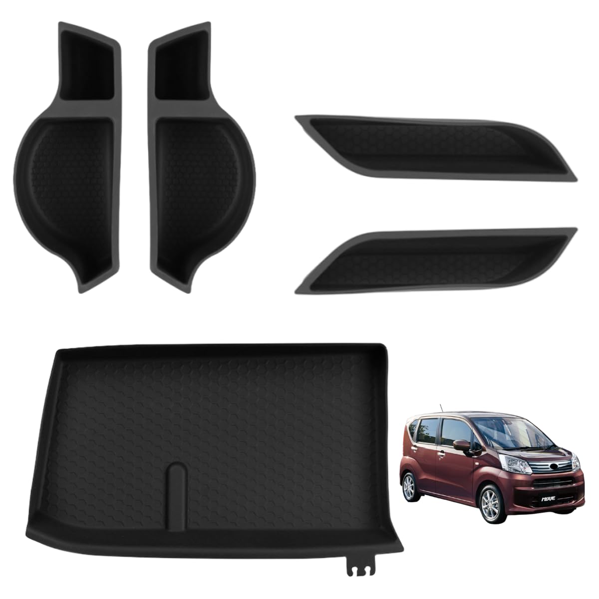 ムーヴ に対応 LA850S LA860S G RS 2025年6月〜For MOVE 対応品 保護 上質 キズ防止 カスタム 装飾 パーツ シリコン製 5P ダイハツ専用設計パーツ 取り付け簡単 内装ドレスアップ 収納ボックストレイ 助手席側 オシャレ ドレスアップ + ドアハンドル収納 ドアポ