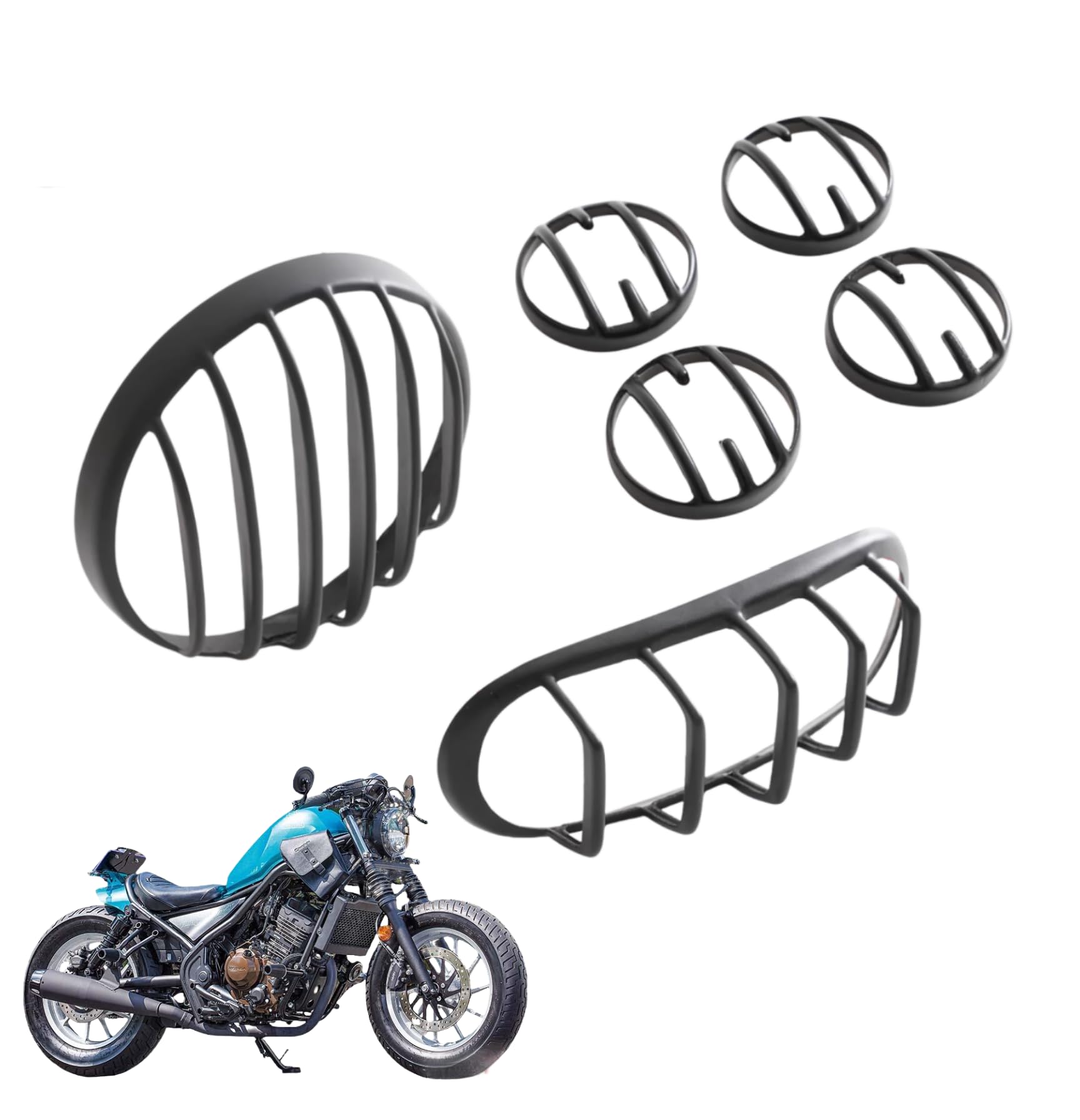 Rakuten - レブル に対応 For Rebel CMX250 CMX500 2017年~ 専用 保護 上質 キズ防止 カスタム 装飾パーツ ABS製 専用設計パーツ 取り付け簡単 ライトカバー カスタム パーツ 保護カバー ヘッドライトカバー＋テールライトカバー＋ウインカーカバーのセット ホンダ 6枚セ