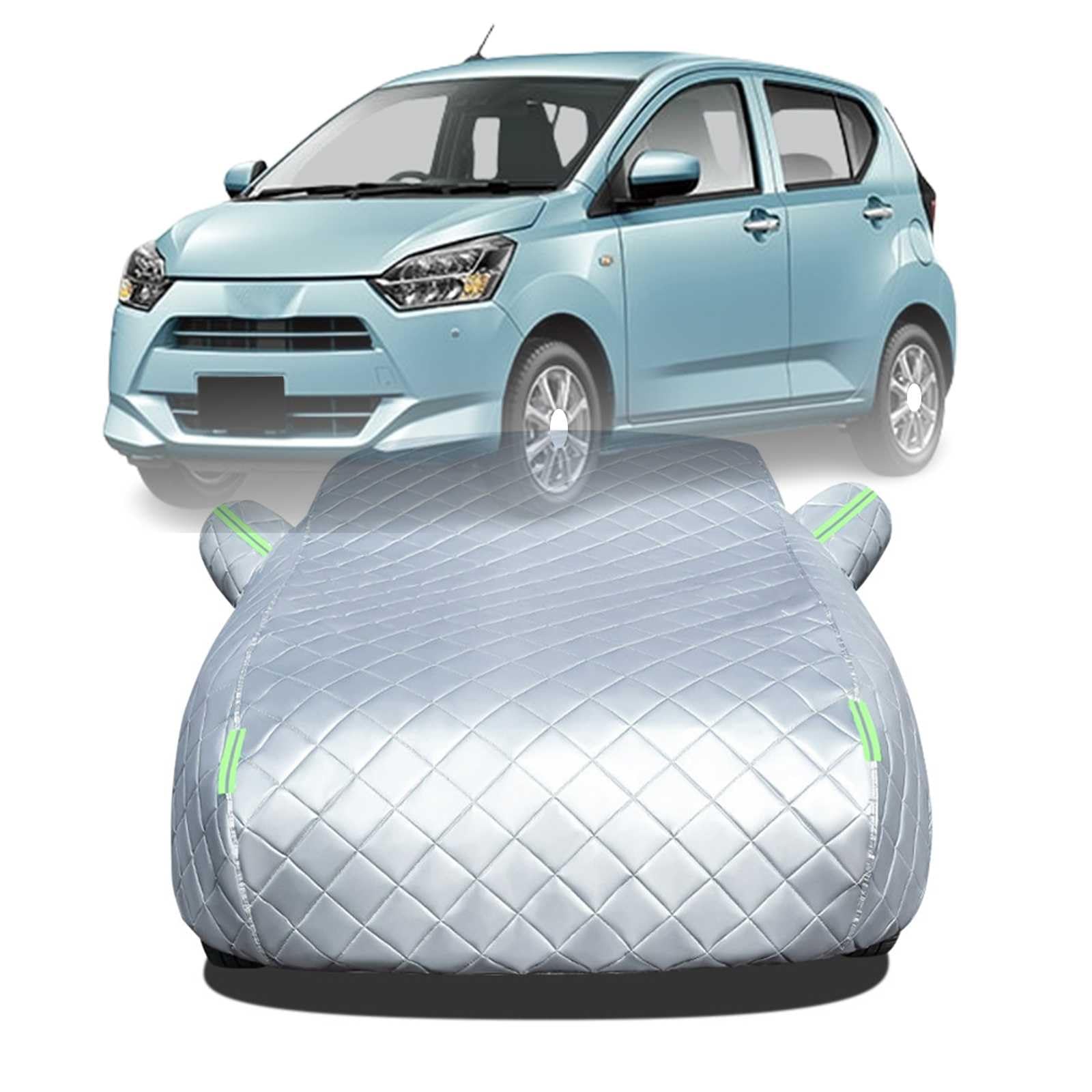 【2025年冬新開発型】ボディカバー に適用 ダイハツ ミライース LA350S LA360S 車 カバー 防雹カーカバー カスタムパーツ 車カバー 凍結防止カバー 自動車用防水カバー 日焼け防止 車のカバー 傷防止 汚れ防止 黄砂 雪対策 サイドのジッパー 蛍光反射ストリップ付き