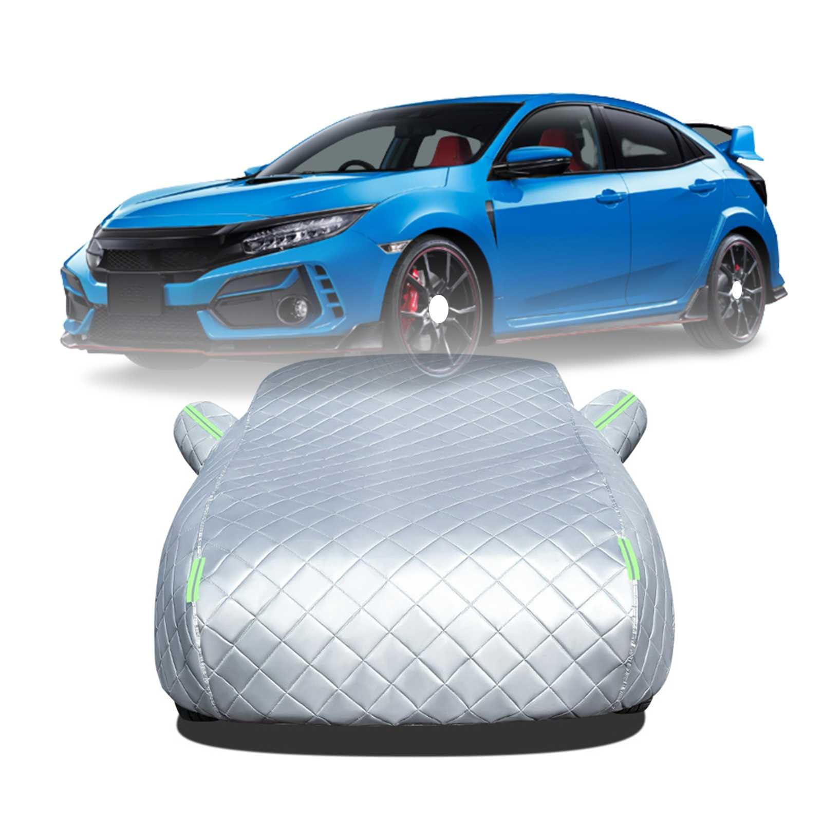 2025年冬 ボディカバー に適用 ホンダ シビックタイプR FK8 車 カバー 防雹カーカバー カスタムパーツ 車カバー 凍結防止カバー 自動車用防水カバー 日焼け防止 車のカバー 傷防止 汚れ防止 黄砂 雪対策 サイドのジッパー 蛍光反射ストリップ付き
