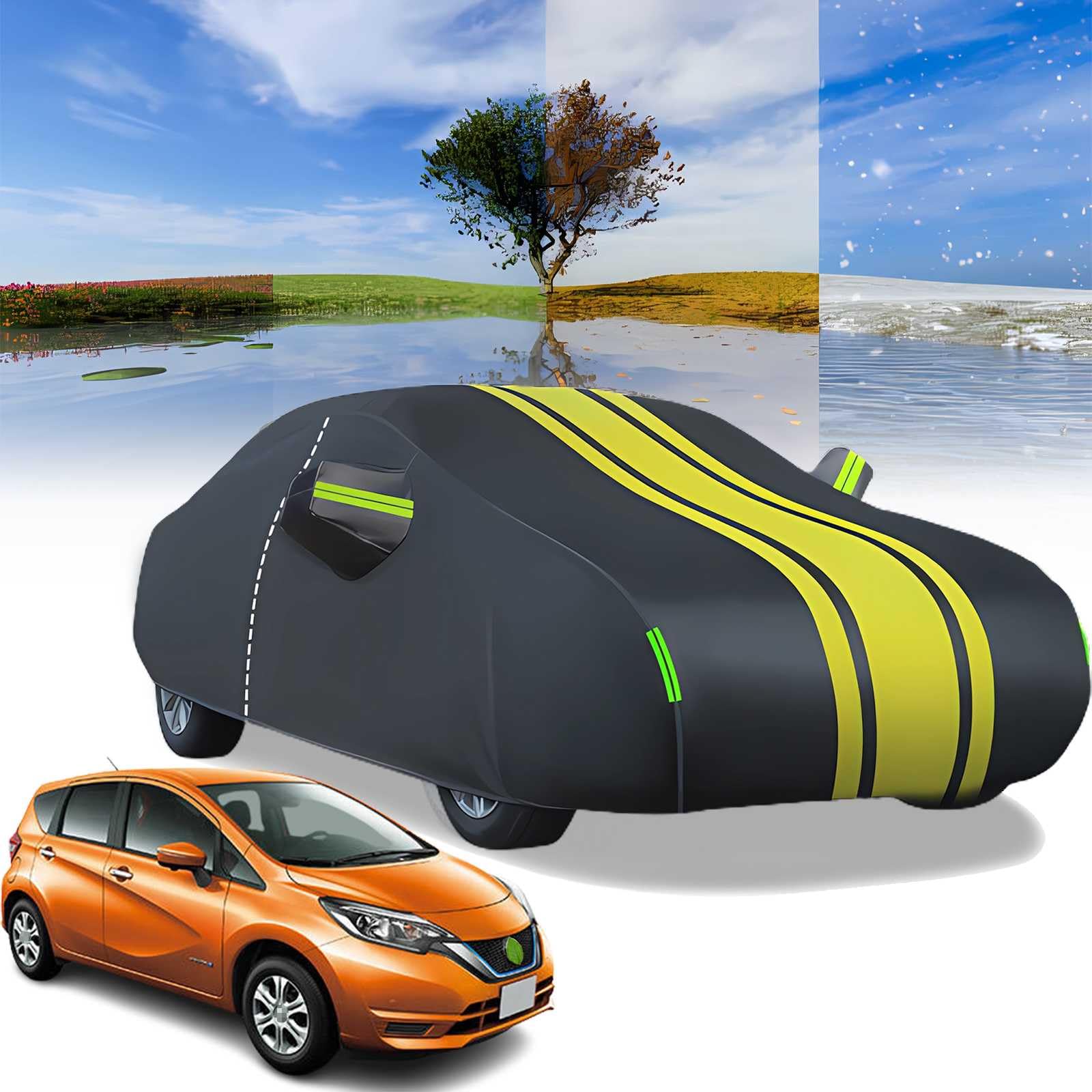 車カバー ノート 2代目 E12型 2012年~2020年 専用 カバー 純正 ボディカバー 車保護カバー 複合層構造 耐久性 紫外線対策 防水 防炎 防塵 防輻射 設定簡単 カーカバー 自動車 カバー 黄砂対策 霜雪対策 (右側開けジッパー付)