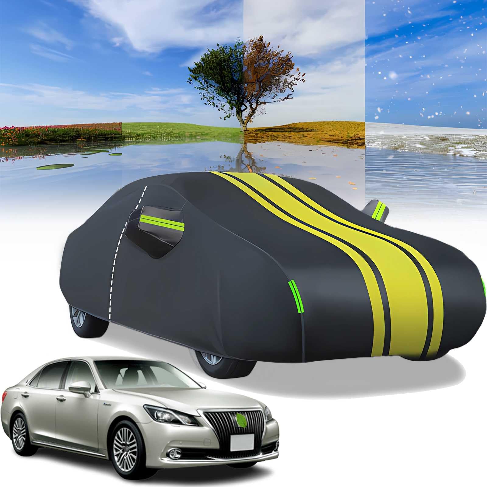 Rakuten - 車カバー トヨタ クラウンマジェスタ DAA-GWS214 DAA-AWS215 2013年9月〜現行 専用カバー 純正 ボディカバー 車保護カバー 複合層構造 耐久性 紫外線対策 防水 防炎 防塵 防輻射 設定簡単 カーカバー 自動車 カバー 黄砂対策 霜雪対策 (右側開けジッパー付)