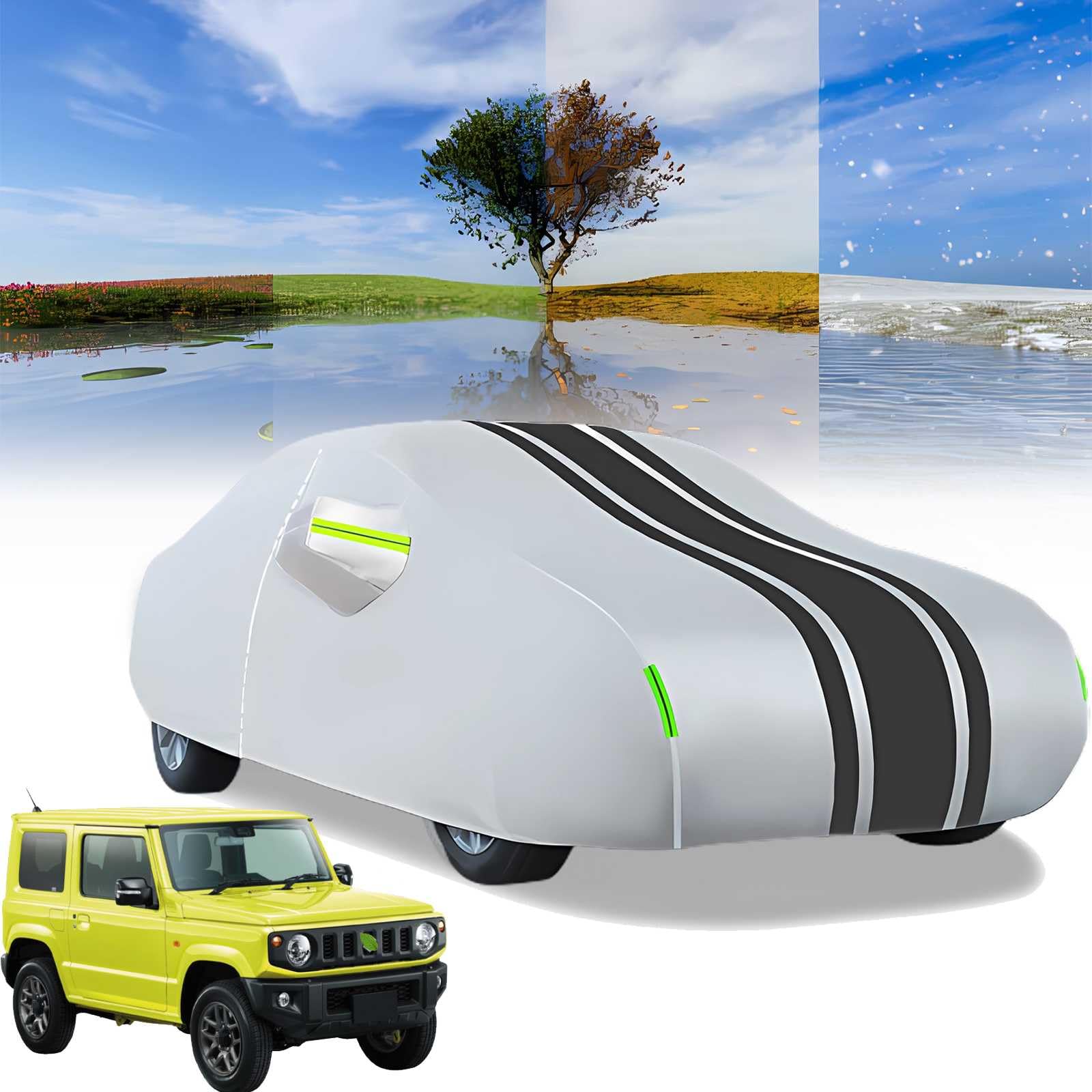 に適用 スズキ ジムニー JB64型 JB74型 専用 車 カバー 純正 ボディカバー 複合綿 防塵 撥水剤 UVカット 雹対策 車カバー 凍結防止カバ JIMNY 2018年7月-現行 カスタムパーツ 車のカバー 傷防止 汚れ防止 黄砂 雪対策 (6枚反射ストリップ付)