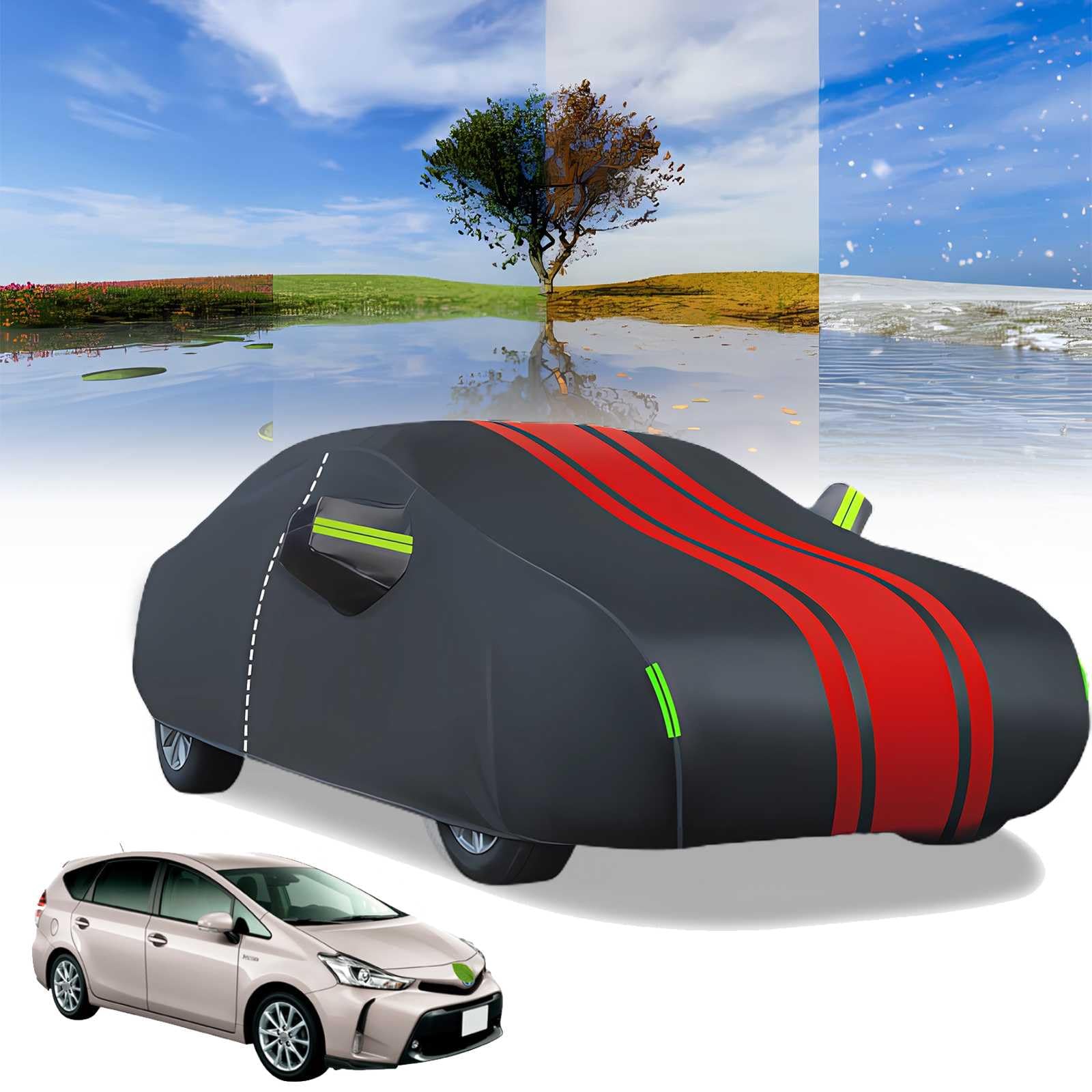 車カバー トヨタ プリウスα ZVW40W ZVW41W 2011年5月〜現行 専用カバー 純正 ボディカバー 車保護カバー 複合層構造 耐久性 紫外線対策 防水 防炎 防塵 防輻射 設定簡単 カーカバー 自動車 カバー 黄砂対策 霜雪対策 (右側開けジッパー付)