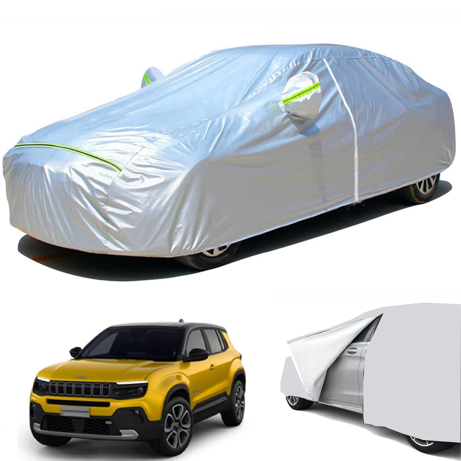 車カバー四季対応 に適用ジープ 新型 アベンジャー EV 2024年~現行 専用ボディカバー 210D厚みのあるオックスフォード生地 車体カバーサイドジッパー開け 自動車カバー 防水防雪防塵防輻射UVカット 耐強風台風対策 凍結防止 全天候型保護カーカバー 引き裂きに強い 耐久性 防