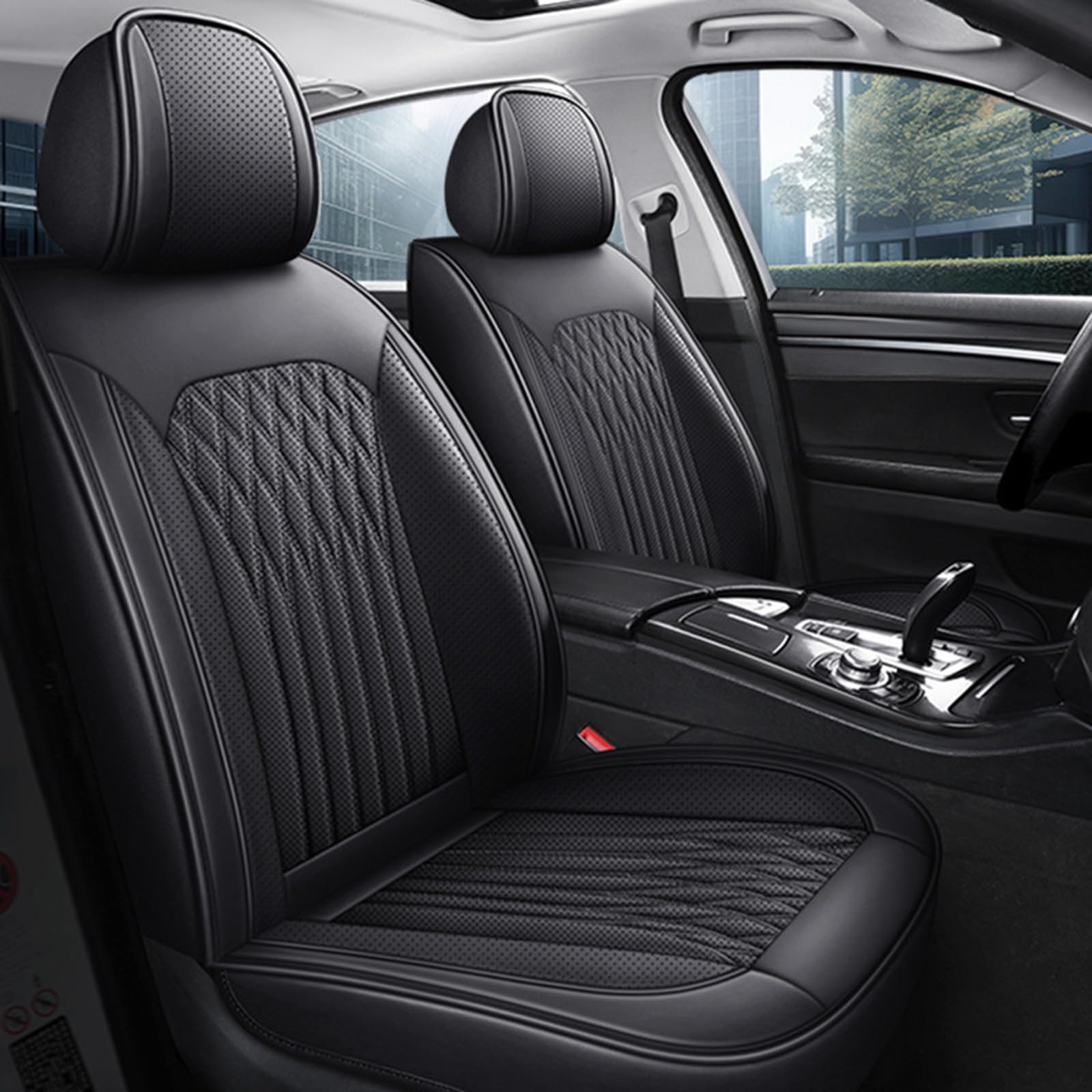 Rakuten - 日産ティアナ L33型 2013年~2020年に適用 車用シートカバー 5席セット レザー材質 抗菌防臭 防水防汚 滑り止め加工 簡単取り付け 通年使用 快適クッション 収納便利 汎用設計 夏冬兼用(黒 枕なし)