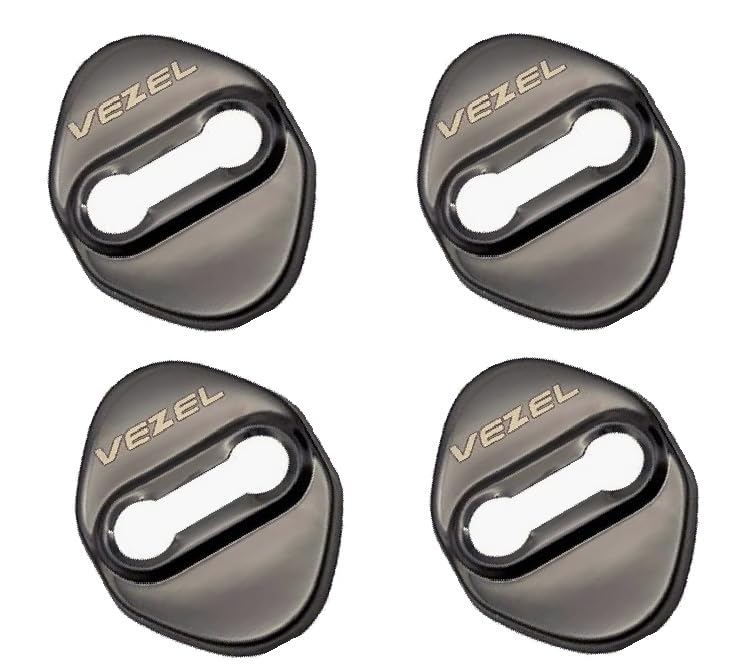 適用于ホンダ 新型ヴェゼル ストライカー カバー ドアロック カバー メッキ アクセサリー 内装 パーツ 錆防止金属メッキ仕様 鏡面ステンレス 4PCS 新型ヴェゼル VEZEL RV3/4/5/6型 2021年4月~ ?用 (ブラック)