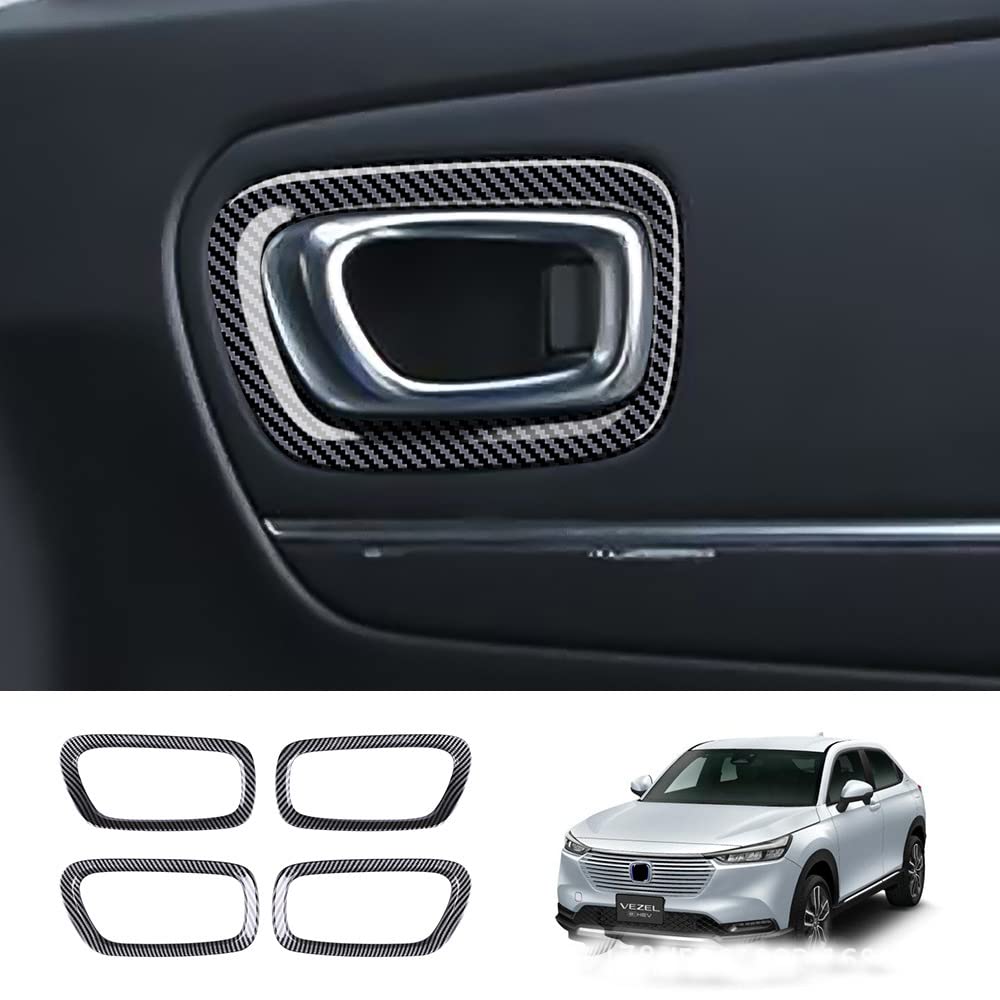 適用于ホンダ 新型ヴェゼル RV系 インナードアハンドルパネル ドアハンドルカバー 車用 HONDA VEZEL e:HEV RV3/4/5/6型 2021年4月~ドアノブカバー インテリアパネル 車種専用設計 内装パーツ ドレスアップ 傷防止 ABS製 簡単取付 4pcsセット (カーボン調)