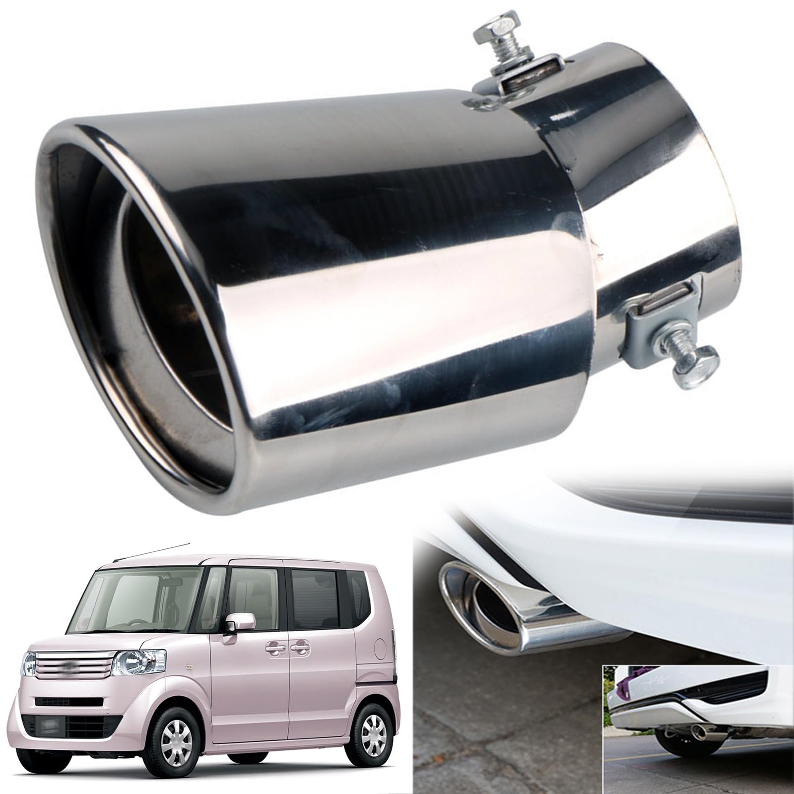 ホンダ N-BOX JF1/2型 専用 マフラー カッター 車のテールパイプ カスタム 排気口 排気管 外装パーツ ステンレス鋼 塗装工程 防錆 防食 真っ直ぐな口 曲がった口 テールパイプ 排水穴付き 取り付け簡単 装飾アクセサリー(銀 曲)