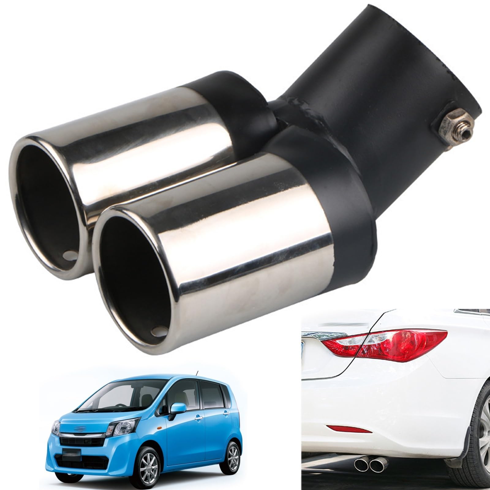 マフラー カッター 2本出し スバル ステラ LA100F 2011年~2014年専用 車のテールパイプ カスタム 排気口 排気管 パーツ ステンレス鋼 塗装工程 防錆 防食 真っ直ぐな口 曲がった口 テールパイプ 排水穴付き 取り付け簡単 装飾アクセサリー(銀 曲)