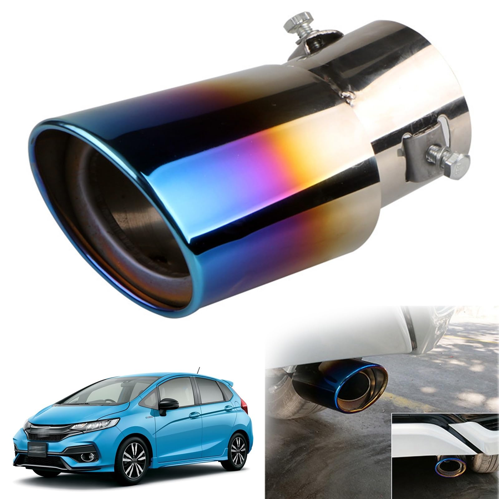 Rakuten - ホンダ フィット GK3/4/5/6型 専用 マフラー カッター 車のテールパイプ カスタム 排気口 排気管 外装パーツ ステンレス鋼 塗装工程 防錆 防食 真っ直ぐな口 曲がった口 テールパイプ 排水穴付き 取り付け簡単 装飾アクセサリー(青 曲)