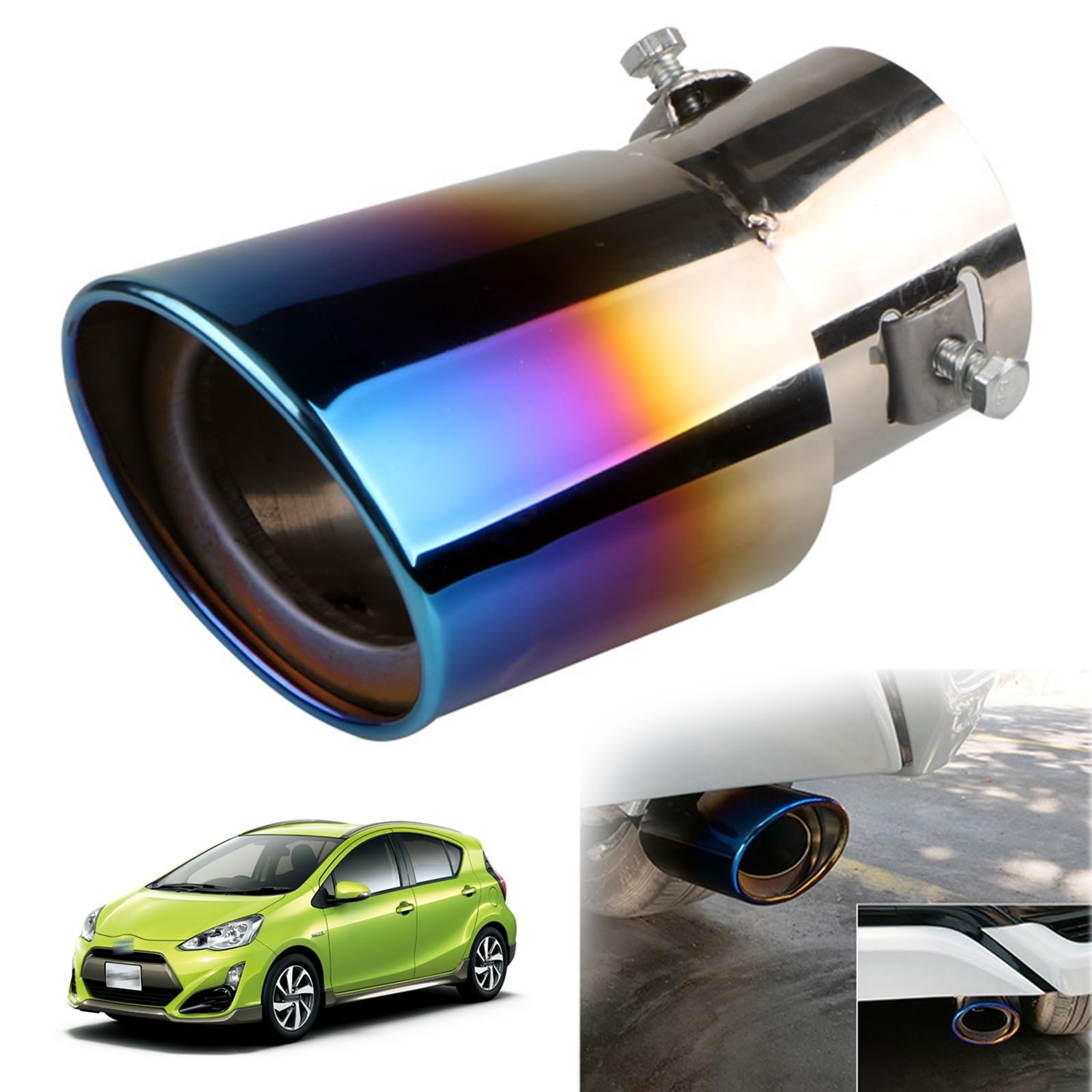 トヨタ アクア クロスオーバー 専用 マフラー カッター 車のテールパイプ カスタム 排気口 排気管 外装パーツ ステンレス鋼 塗装工程 防錆 防食 真っ直ぐな口 曲がった口 テールパイプ 排水穴付き 取り付け簡単 装飾アクセサリー(青 曲)