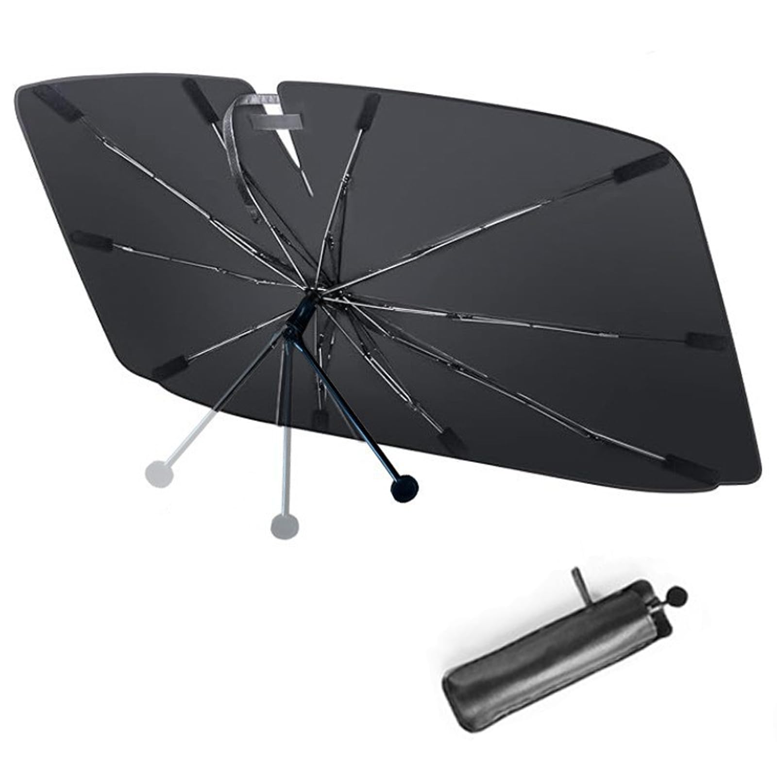 【2025強化版】マツダ CX-3/CX-5/CX-8/CX-30/CX-60/Mazda2/Mazda3/Mazda6 対応 フロントサンシェード 傘型 折り畳み式 鉄骨構造 UVカット 遮光遮熱 日除け 車中泊?仮眠?日焼け対策 収納ポーチ付き