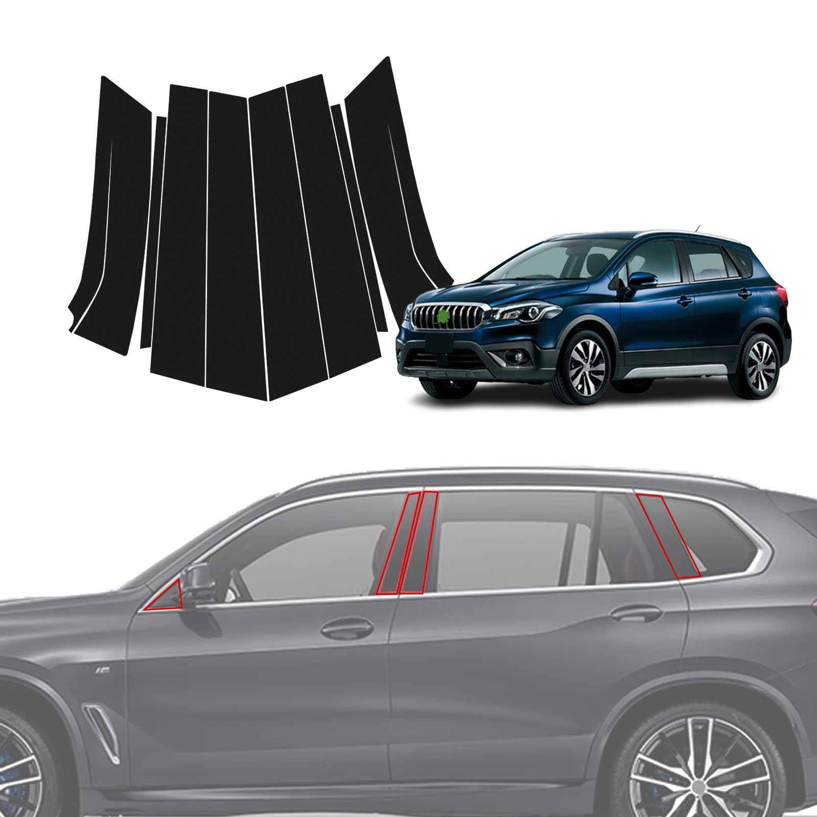 ピラーガーニッシュ「適合 スズキ SX4 S-CROSS 」専用設計 光沢 Bピラーステッカー 純正 カードアの柱保護フィルム カスタム アクセサリー SX4 Sクロス YA22S/YB22S型 2015年2月~ 2020年【8点セット】