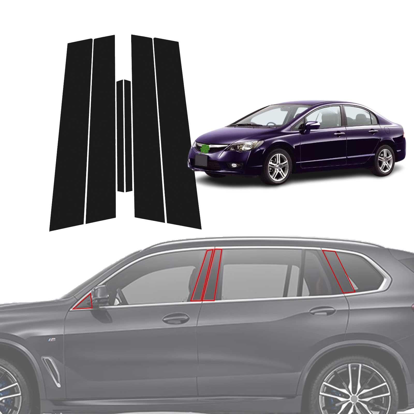 Rakuten - 【2025年新開発型】に適合する ホンダシビック 8代目 セダン CIVIC FD型 2005年9月~ 2010年9月 ピラーガーニッシュ カスタム パーツ ドアセンターBピラー 6枚 純正 車のウィンドウ保護 飾り キズ隠し 擦り傷防止 耐候性 取付簡単