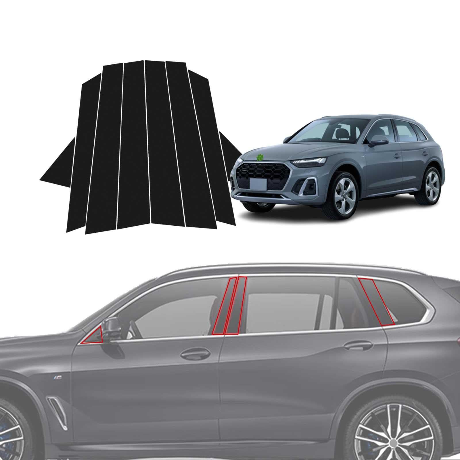 【2025年新開発型】に適用 アウディ Q5 FY 2017年10月〜 ピラーガーニッシュ カスタム パーツ ドアセンターピラー 8枚 純正 ウィンドウ ピラー 飾り キズ隠し 擦り傷防止 耐候性 取付簡単 車のウィンドウ保護Bピラー