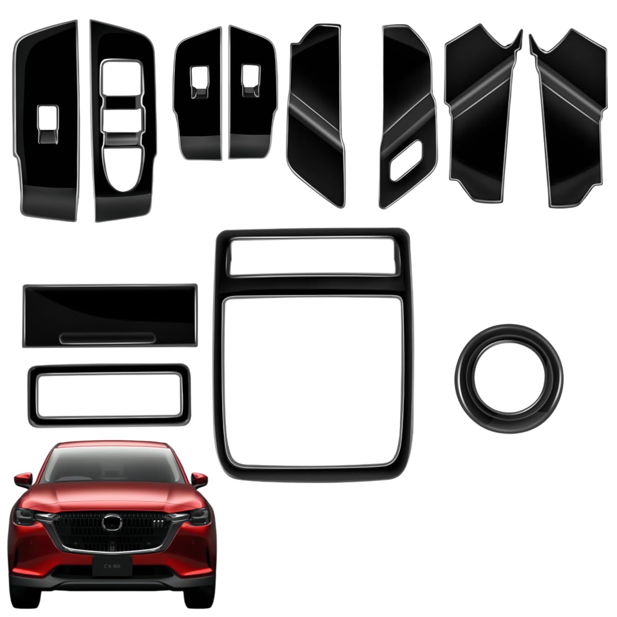 Rakuten - 「CX-80 CX80 に適用 KL系 2024年-」ドアウインドウスイッチカバー?ドアハンドルカバー?エンジンボタンパネル?前側後側ルームランプパネル 内装アクセサリー セット 12Pcs マツダ対応品 ABS製 (ピアノブラック)