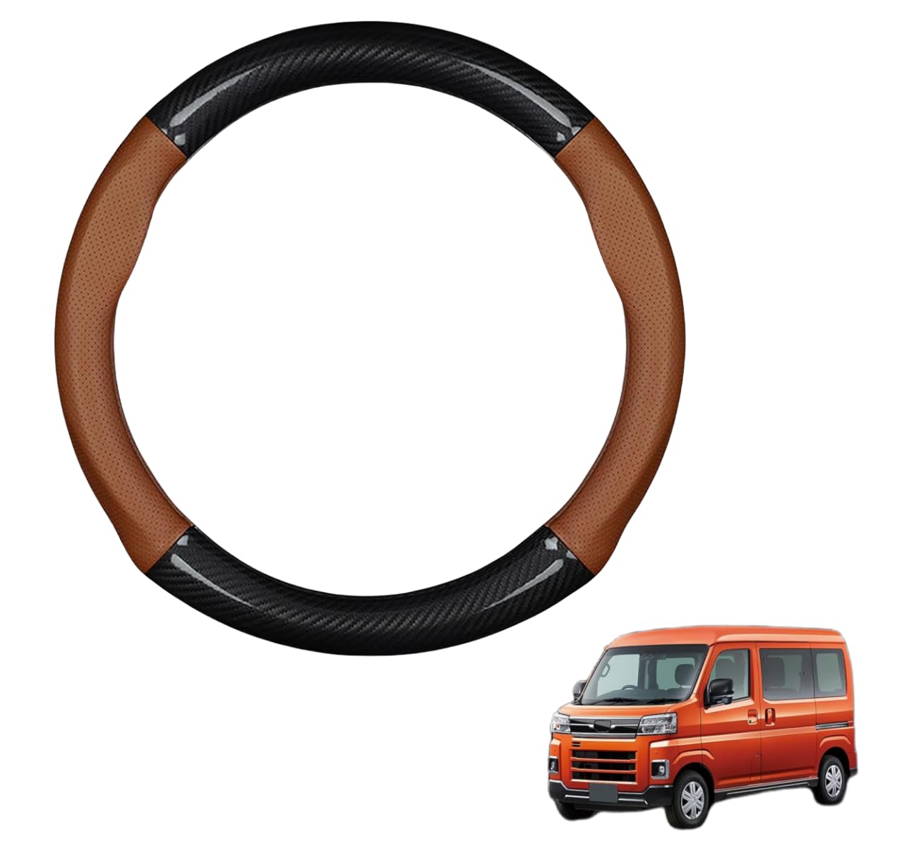 ハンドルカバー「ダイハツ? アトレー に適用（For Atrai） S700V S710V型 令和3年12月〜」 ステアリングカバー ハンドルカバー 内装 アクセサリー カスタム パーツ カー用品 汚れ防止 傷防止 専用設計 簡単取付 ダイハツ対応品 PU革+カーボン柄 (カーキ)