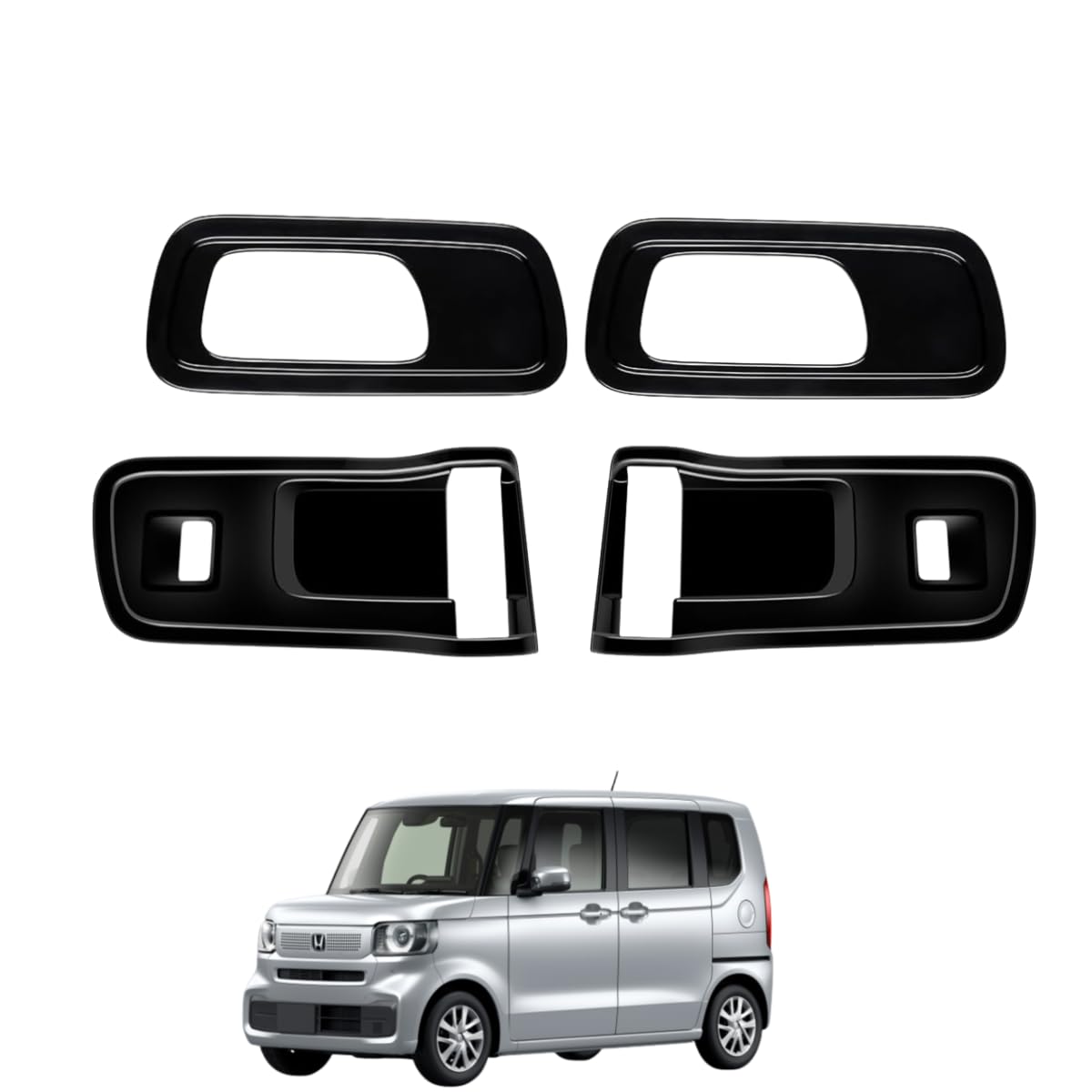 「N-BOX/N-BOXカスタムに適用 3代目 JF5/6型 2023年〜」 1列目&2列目 ドアハンドルパネル ドアノブカバー 内装アクセサリー ガーニッシュ パーツ セット割 ホンダ対応品 (ピアノブラック色 スピーカー非装備車用)
