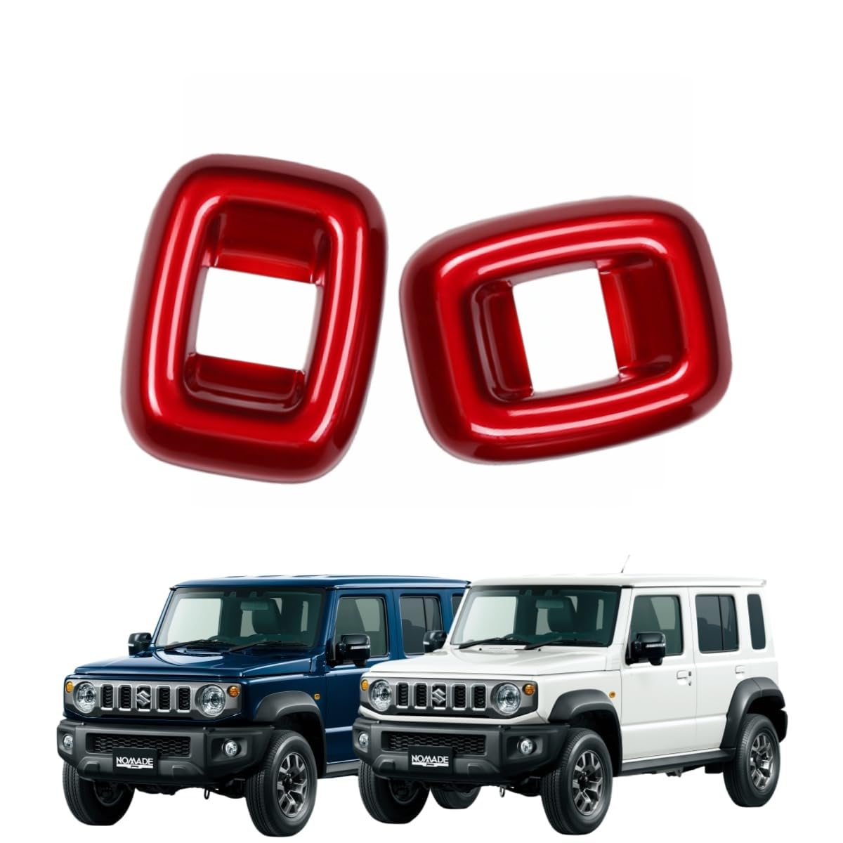 「 ジムニーノマド JC74W 5ドア 2025年-」2列目 パワーウインドウボタンパネル リアウインドウボタンカバー パーツ ガーニッシュ アクセサリー ABS製 スズキ対応品 (レッド)