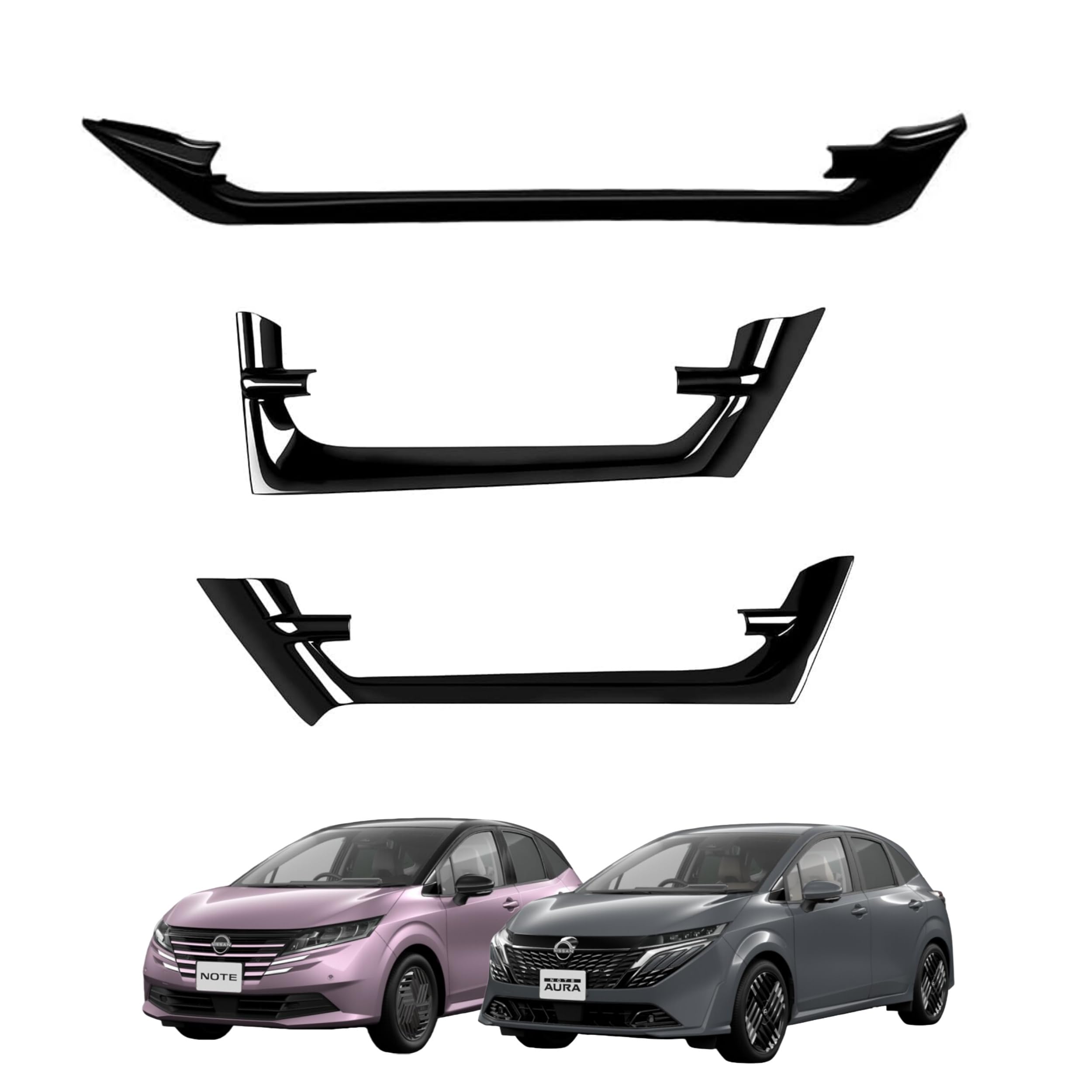 「ノート/ノート オーラ に対応 e-POWER E13 / FE13型 」 インテリアパネル センター サイド エアコン吹き出し口フレーム ダッシュボード換気口カバー セット ニッサン対応品 (ピアノブラック)