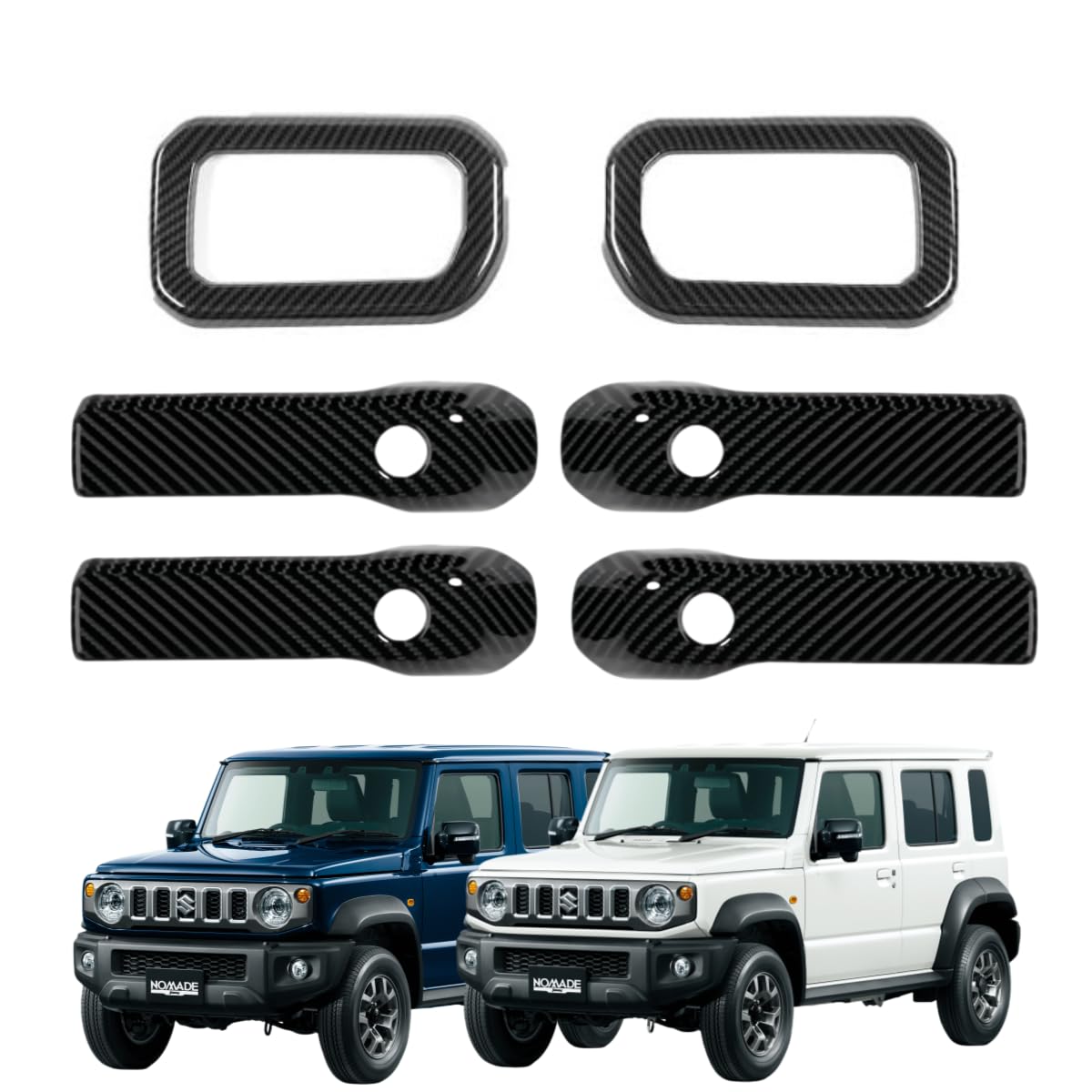 「 ジムニーノマド JC74W 5ドア 2025年-」室内ドアパネル サイドドアカバー インナードアノブカバーガーニッシュ パーツ ガーニッシュ アクセサリー セット割 カーボン柄 ABS製 スズキ対応品