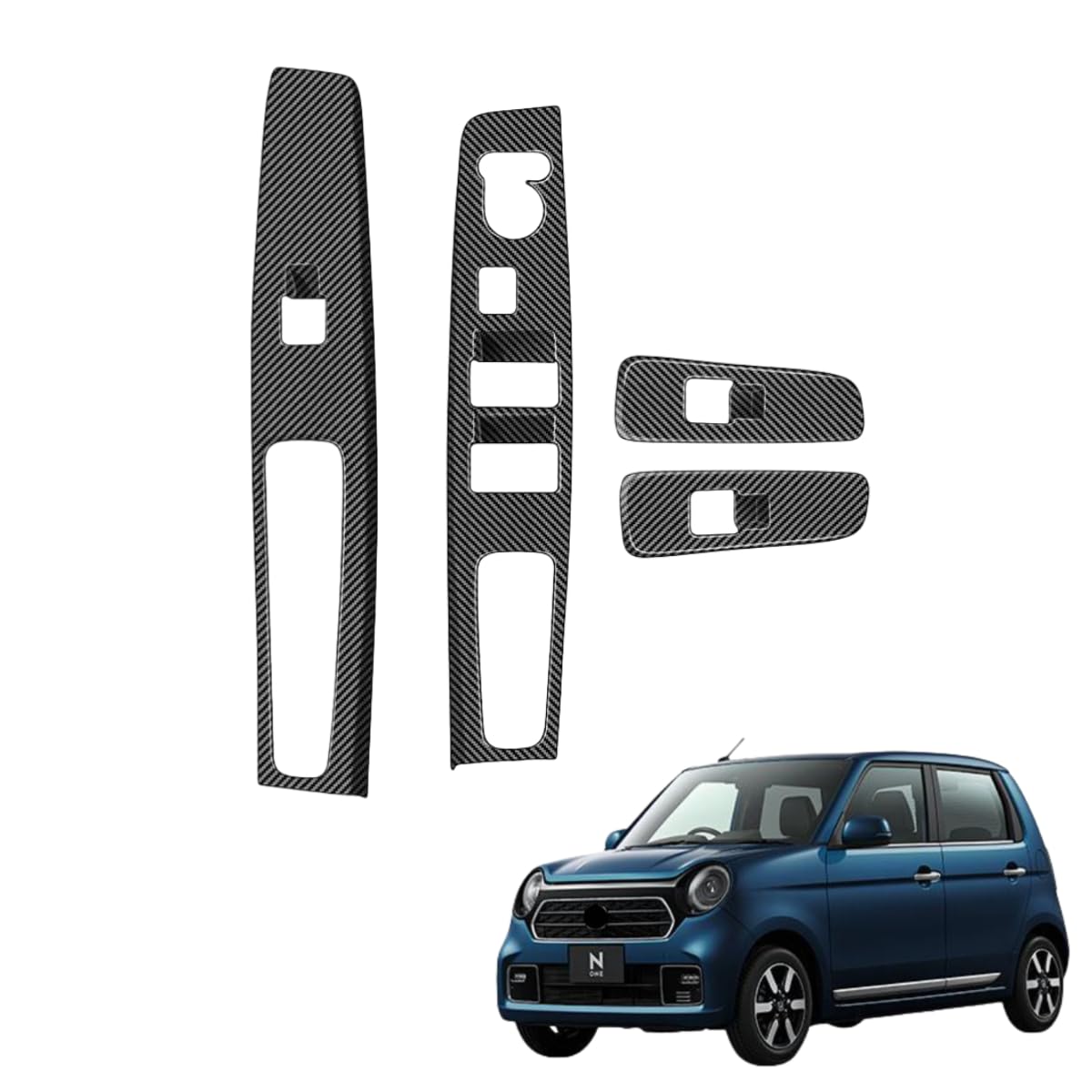 「N-ONEに適用 JG3/JG4型 2020年11月ー」リアドアウインドウボタンパネル 後部座席ガラスリフトカバー ガーニッシュ 内装アクセサリー ホンダ対応品 ABS製 (セット割?カーボン柄)