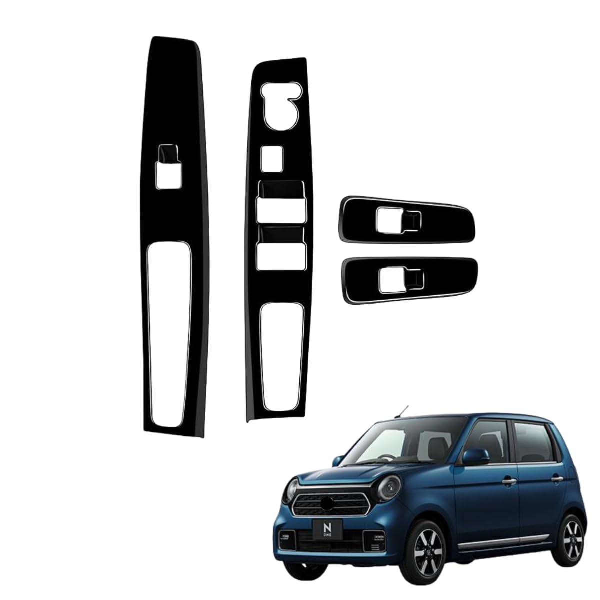 「N-ONEに適用 JG3/JG4型 2020年11月ー」フロント&リア ドアウインドウボタンパネル ガラスリフトカバー ガーニッシュ 内装アクセサリー ホンダ対応品 ABS製 (ピアノブラック)