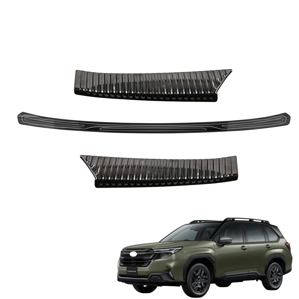 「フォレスター に適用 SL系 2025年4月ー」内側&外側 リアバンパーガード テールゲットカバー バックステップガードパネル キズ防止 プロテクター アクセサリー ガーニッシュ セット割 スバル対応品 ステンレス製 (ラインブラック)