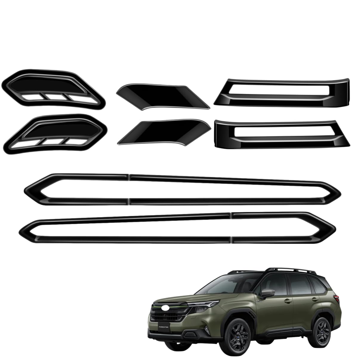 「フォレスター に適用 SL系 2025年4月ー」 車体カバー サイドドアアンダーフレーム&Aピラーパネル&Cピラーカバー& フェンダーガーニッシュ コーナーカバー 外装アクセサリー ガーニッシュ セット割 スバル対応品 ABS製 (ピアノブラック)